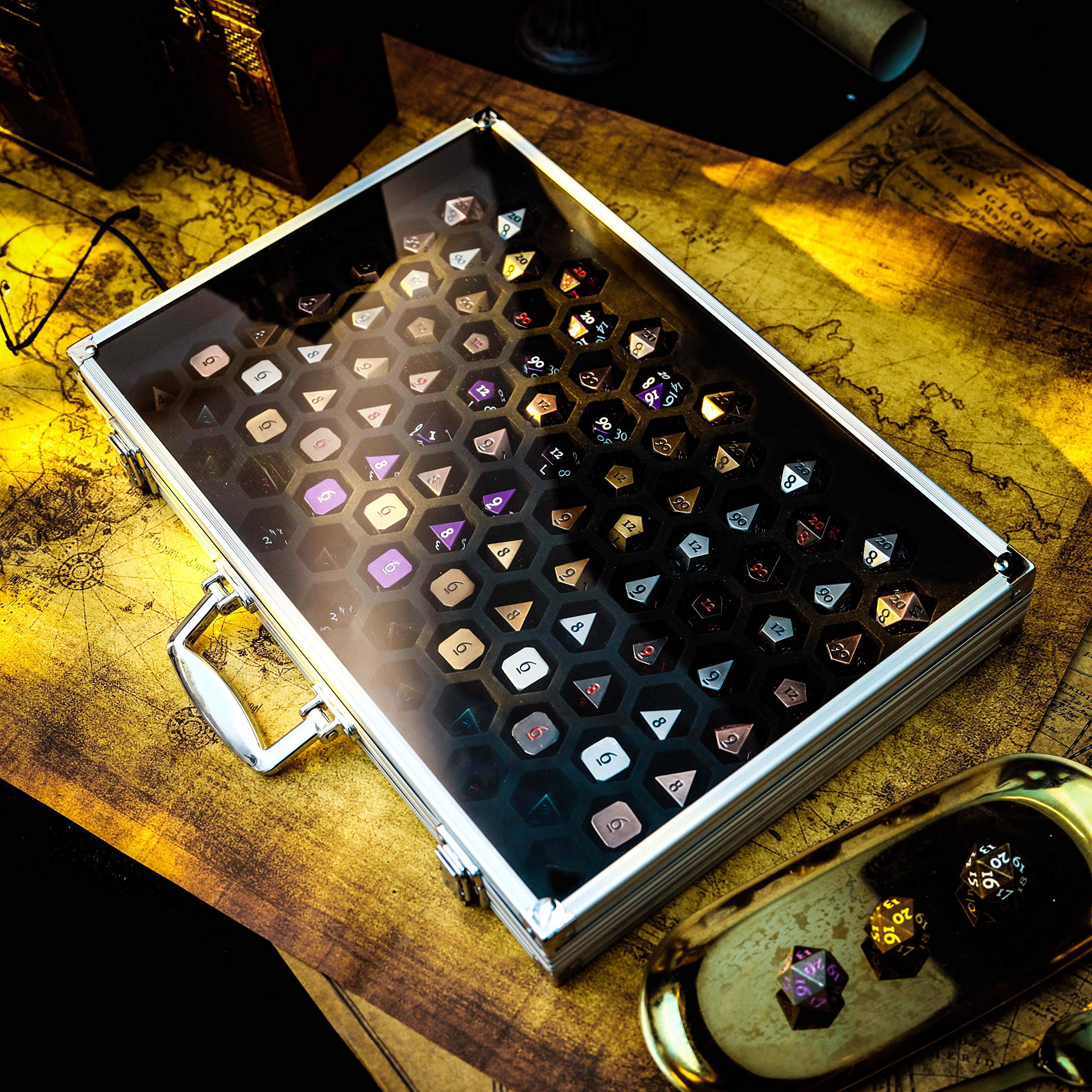 Premium Metal Dice Display & Storage Case - Single-Sided Silver for DND, Pathfinder, RPG Dice Sets | Organize Metal, Stone & Resin Dice Collections | Perfect for Tabletop Gaming, Gift Giving & Collector's Display