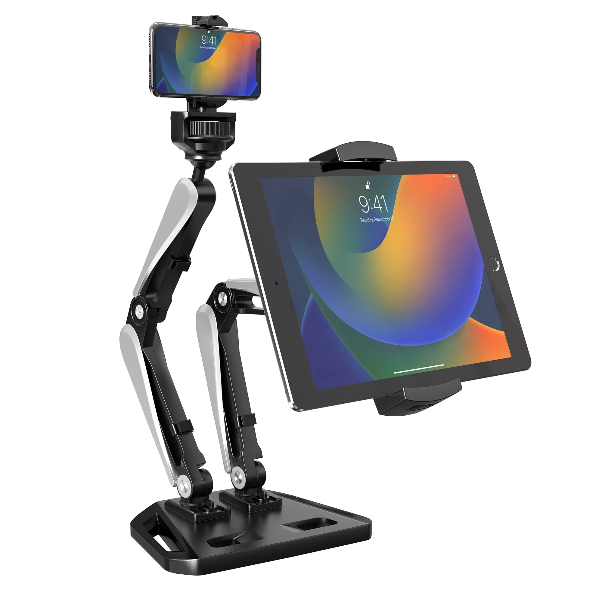 2 in 1 Adjustable Phone & Tablet Stand Holder - Universal Dock for iPhone 11/12/13/14 Pro Max, iPad Pro 11