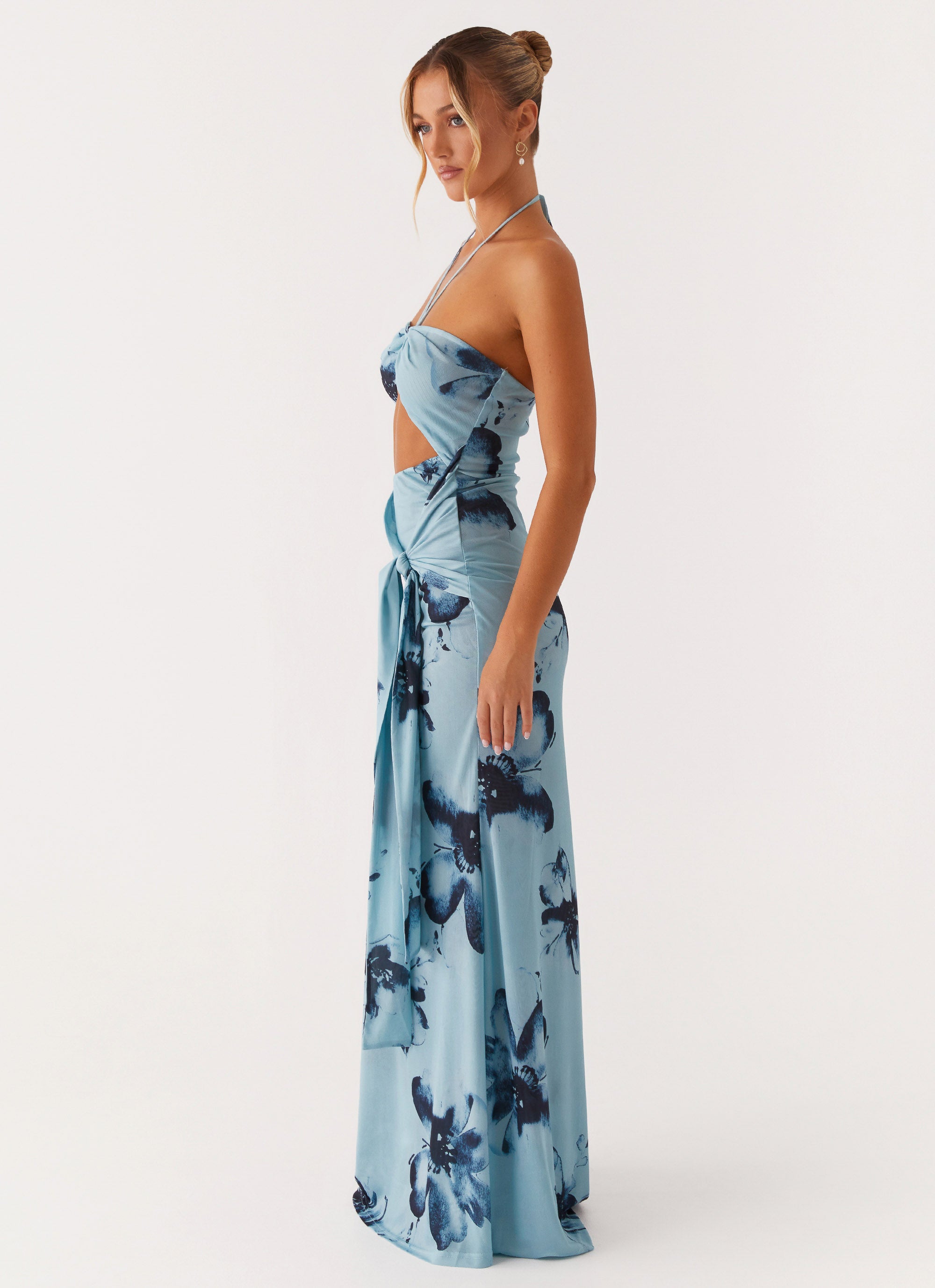 Antonia Maxi Dress - Black & Blue Floral Print Long Summer Dress for Women | Beach Wedding, Vacation, Boho Chic Outfit