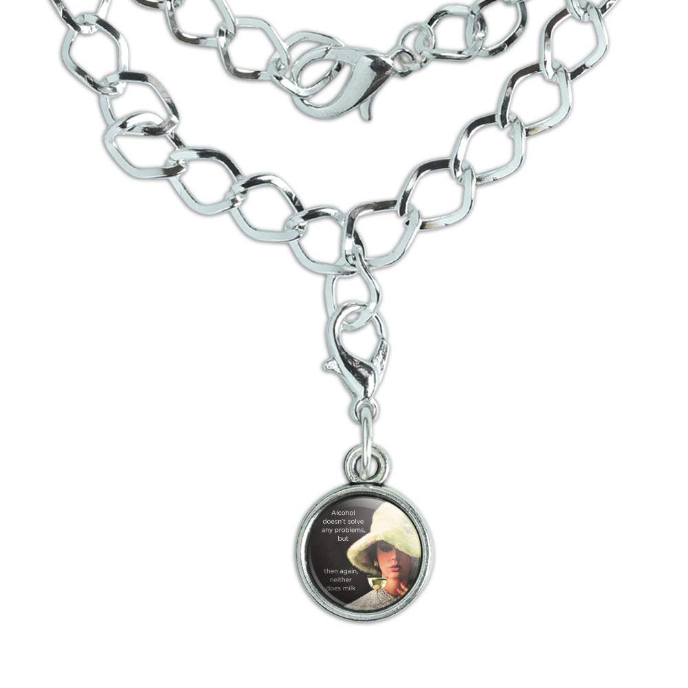 Funny Humor Silver Plated Bracelet with Antiqued Charm - Alcohol Doesn't Solve Problems Neither Does Milk - Perfect Gift for Friends, Birthday & Casual Wear