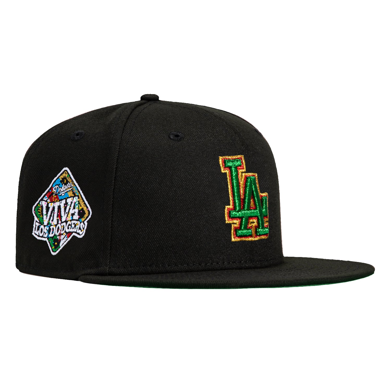 New Era 59Fifty Los Angeles Dodgers Viva Los Dodgers Patch Snapback Hat - Black, Green & Red - Official MLB Baseball Cap for Men & Women - Perfect for Games, Streetwear & Dodgers Fan Collection