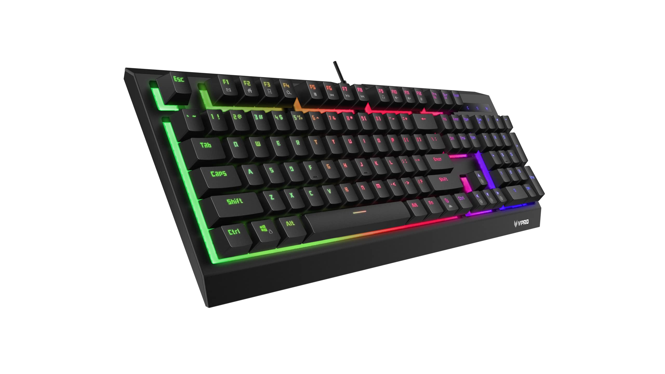 Rapoo V52S Gaming Keyboard - Wired USB Backlit Membrane Keyboard with Ergonomic Design for PC, Mac, Laptop - Black (QWERTY Layout) - Perfect for Gaming, Office Work & Typing