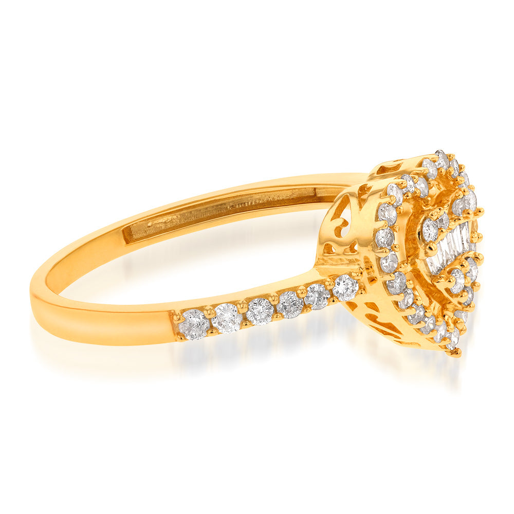 14K Yellow Gold 1/3 Carat Diamond Heart Ring - Elegant Valentine's Gift for Her, Anniversary Jewelry, Romantic Proposal Ring for Girlfriend