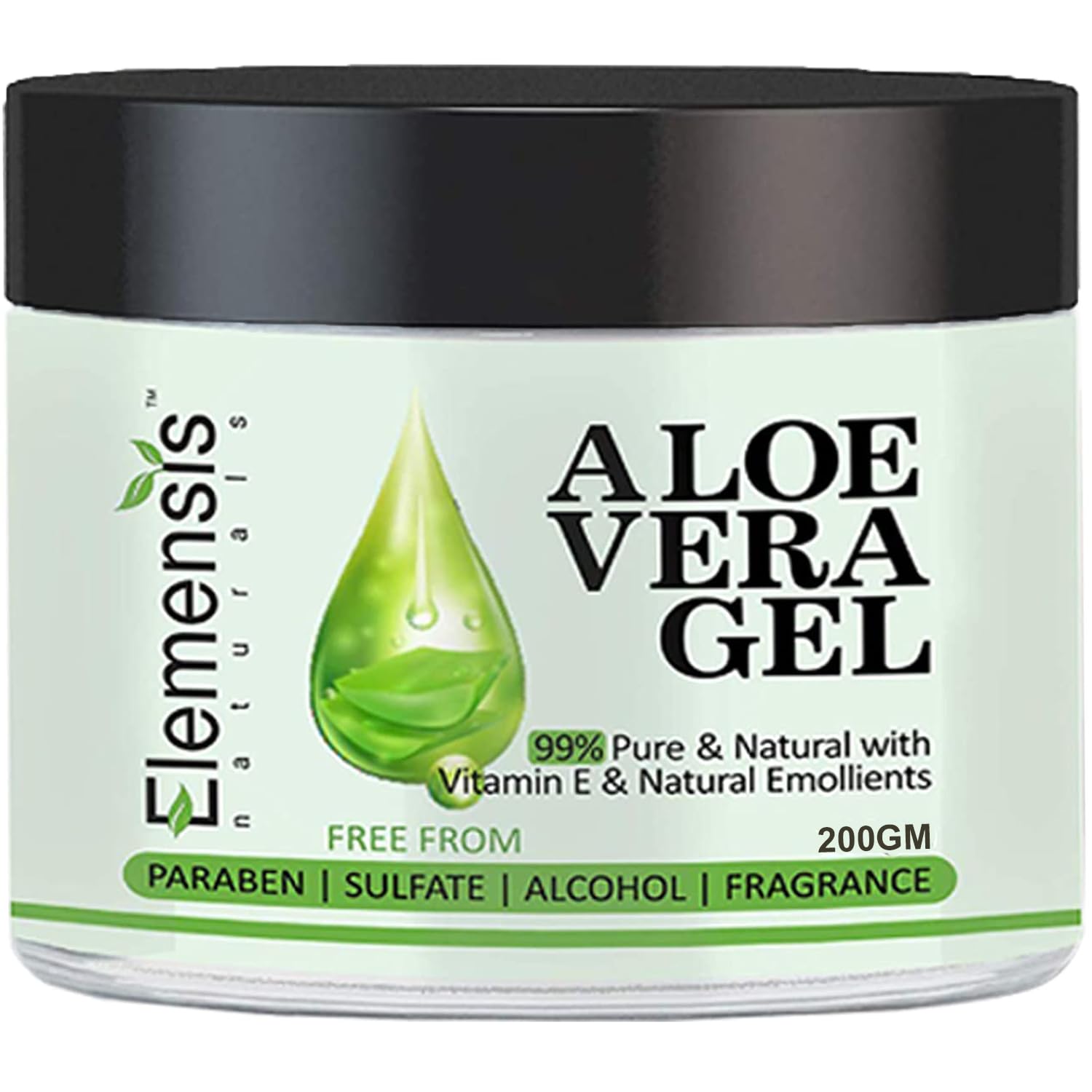 Elemensis Naturals 100% Pure Aloe Vera Gel for Face, Hair & Skin - 200GM | Fast Absorbing, Natural Moisturizer | Made with Freshly Harvested Aloe Vera | Perfect for Sunburn Relief, Daily Hydration & Hair Care