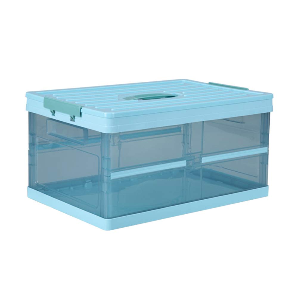 3 Pack Collapsible Storage Bins - Foldable Plastic Storage Boxes & Stackable Organizer Crates for Clothes, Toys, Books, Snacks & Shoes | Space-Saving Home & Office Organization Solution (Blue)