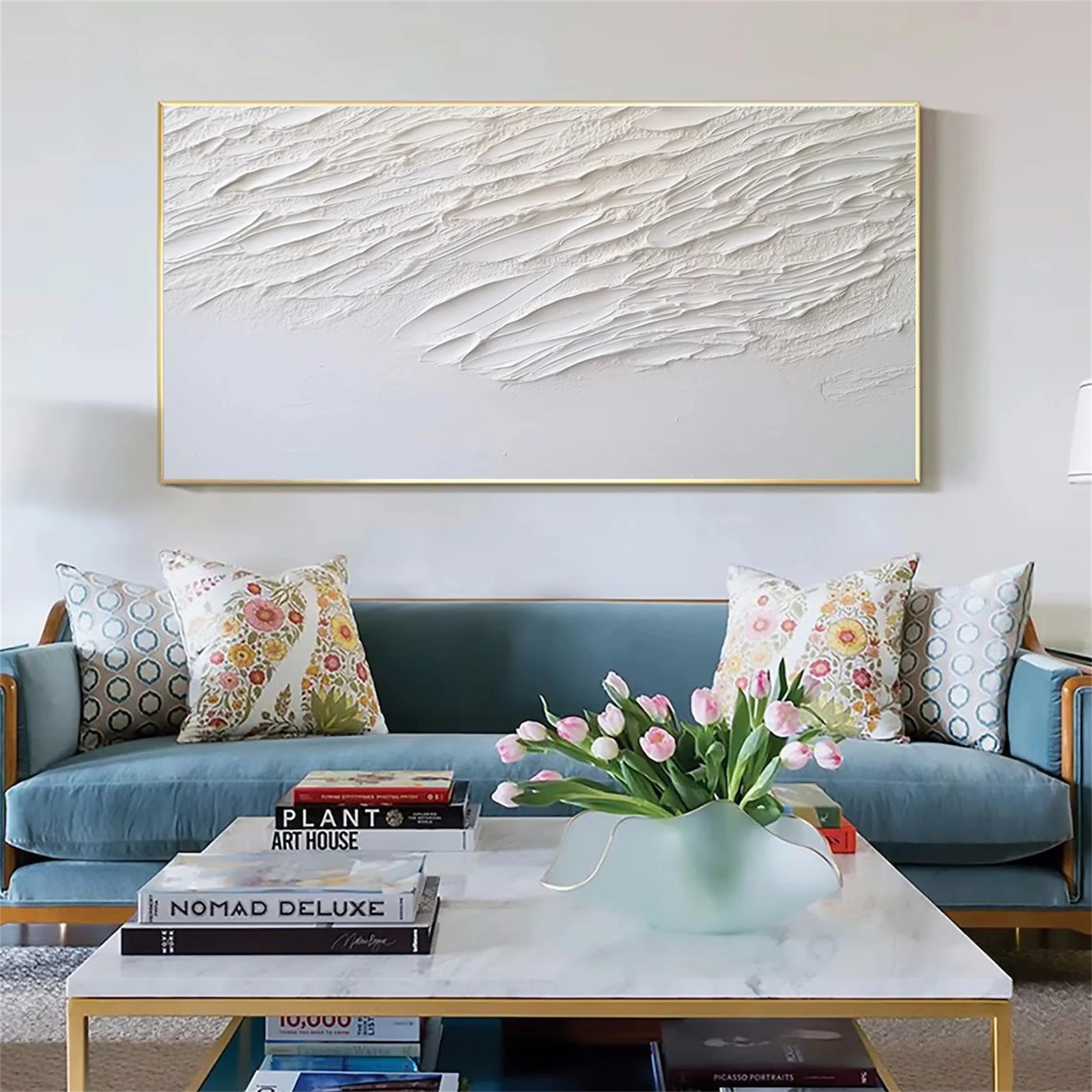 White Minimalist Textured Painting Canvas - Modern Abstract Wall Art for Living Room & Bedroom Decor | Premium Quality #MM165