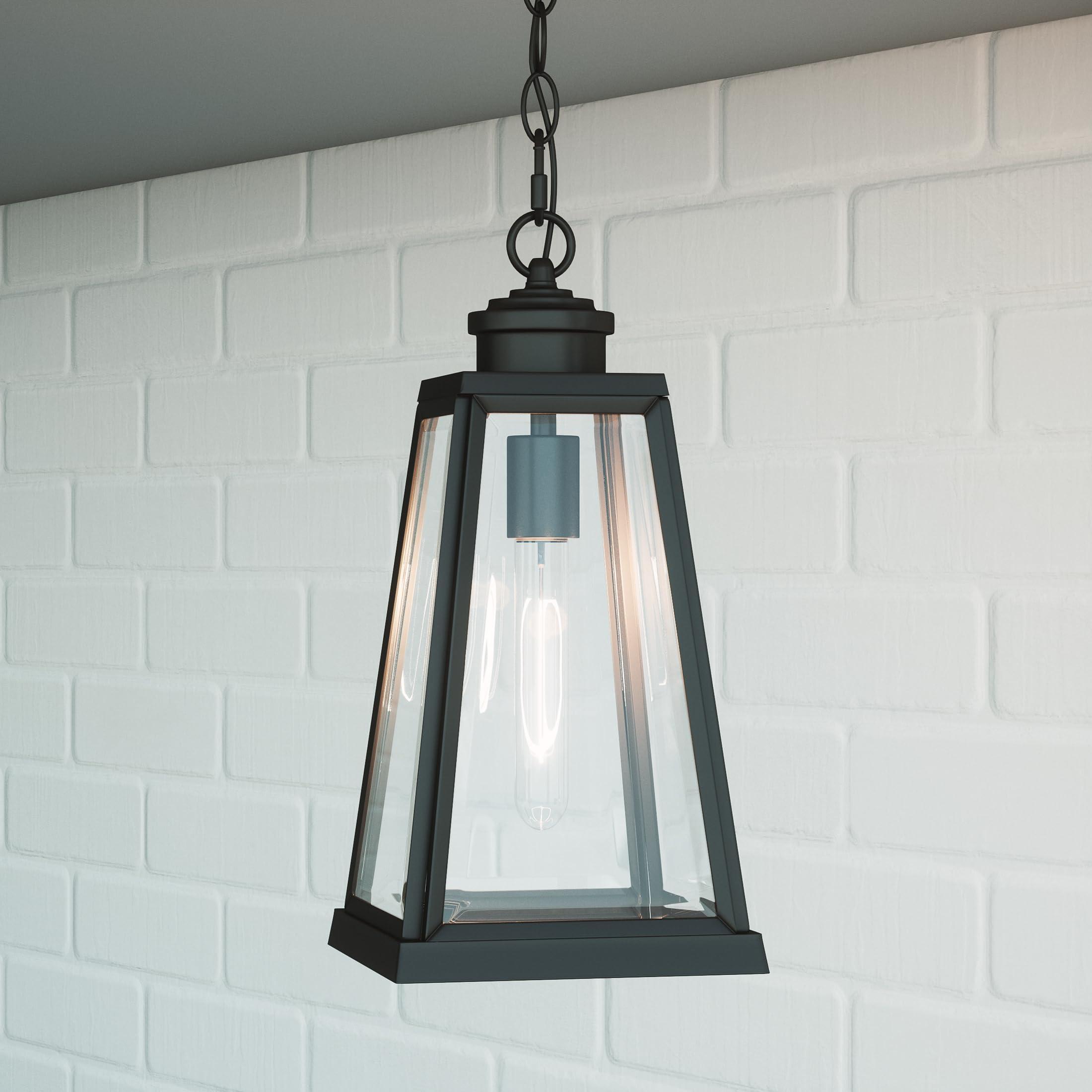 Quoizel Paxton 1-Light Matte Black Outdoor Hanging Lantern - Weatherproof Porch Light for Patio, Garden & Entryway - Modern Exterior Lighting Fixture