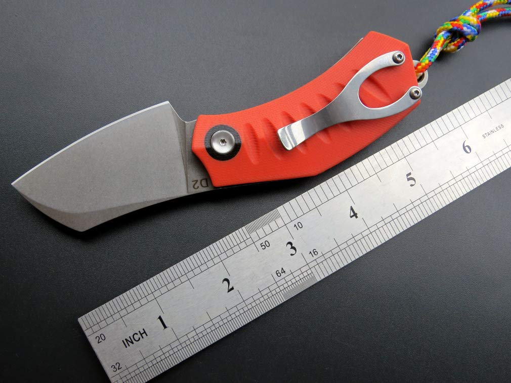 Eafengrow EF85 Folding Pocket Knife - D2 Steel Blade with Stone Wash Finish, G10 Handle, Ball Bearing Flipper & Clip - Perfect for Outdoor Camping, Survival & Everyday Carry (EDC) - Orange