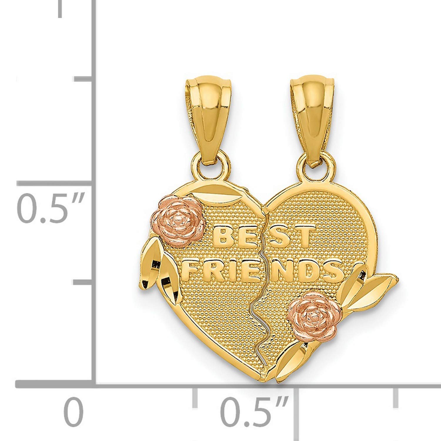14K Two-Tone Gold Best Friends Heart Pendant Necklace - 19mm x 16mm Break Apart Charm for Couples, BFFs & Sisters - Perfect Gift for Anniversary, Valentine's Day & Friendship Jewelry