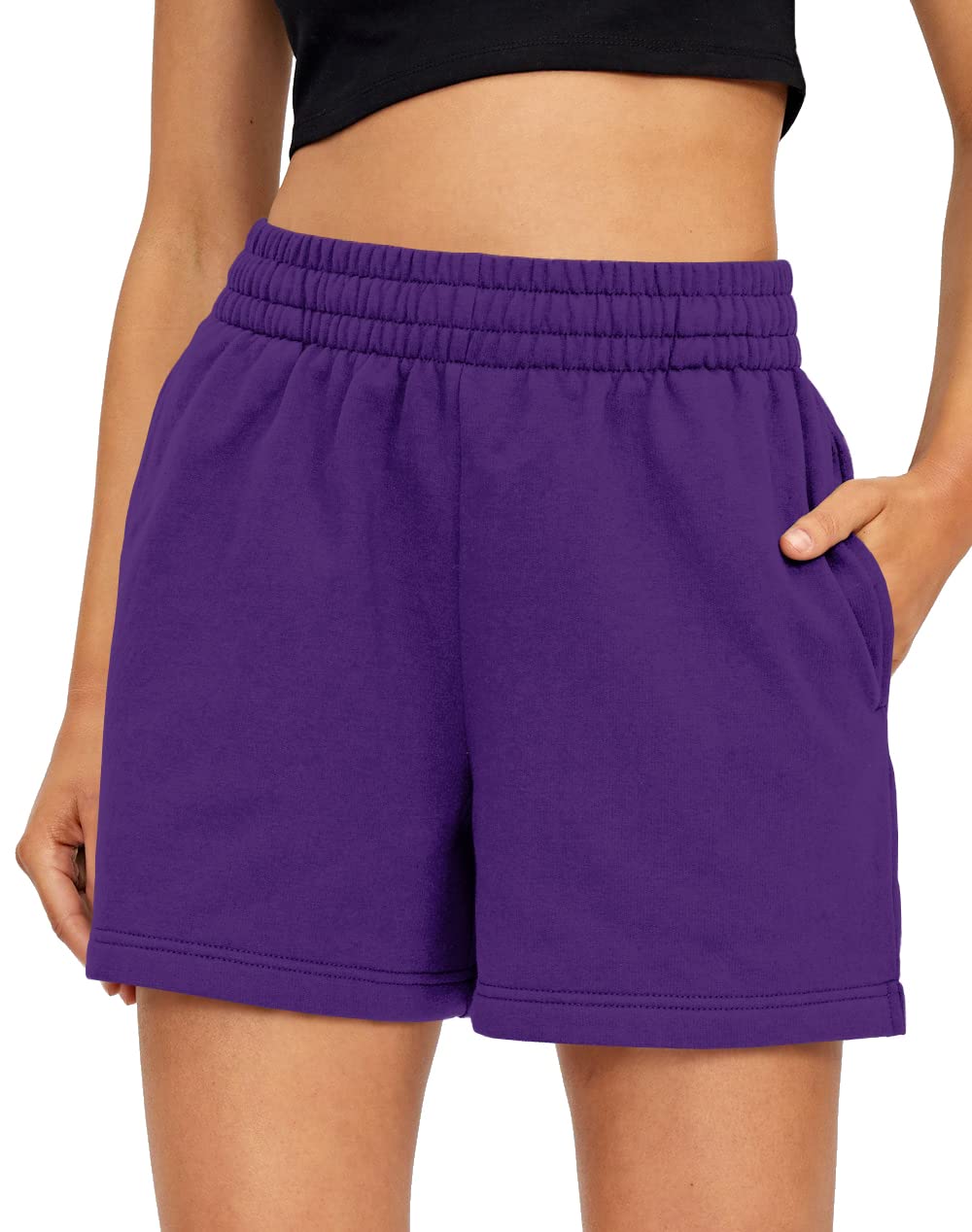 AUTOMET Women's High Waisted Sweat Shorts - Summer Casual Athletic Shorts with Pockets for Running, Gym, Lounge & Outdoor Activities