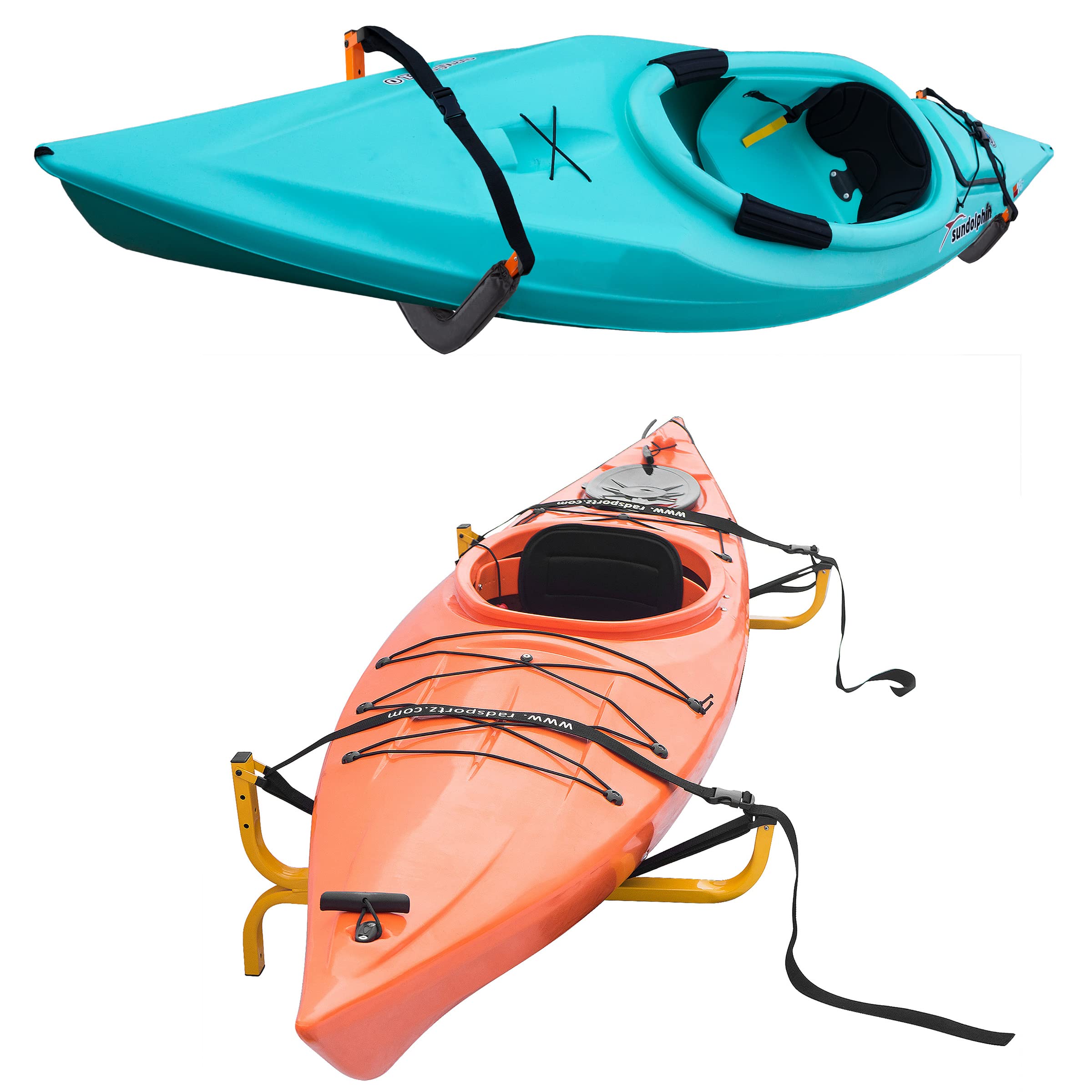 RAD Sportz Set of 2 Heavy Duty Wall Mount Kayak Storage Hooks - Secure Hanging System for Kayaks, Canoes, Snowboards & Outdoor Gear - Perfect for Garage, Shed or Basement Organization
