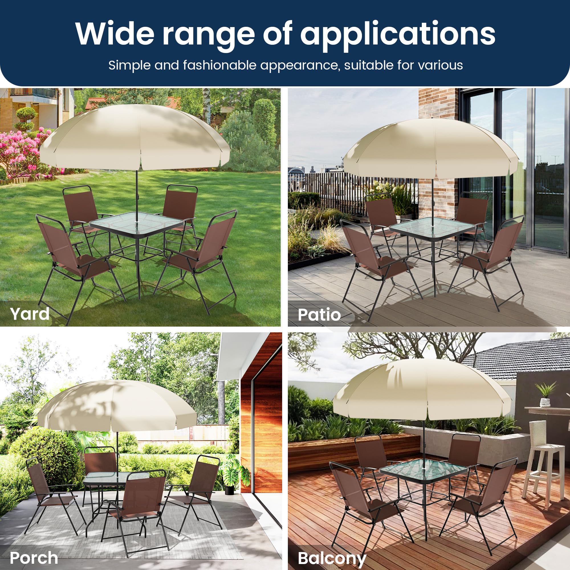 **Amopatio 4-Piece Patio Dining Set with Umbrella - Outdoor Table & Folding Chairs for Lawn, Deck, Garden, Backyard - Brown Patio Furniture Set for Relaxing & Entertaining**