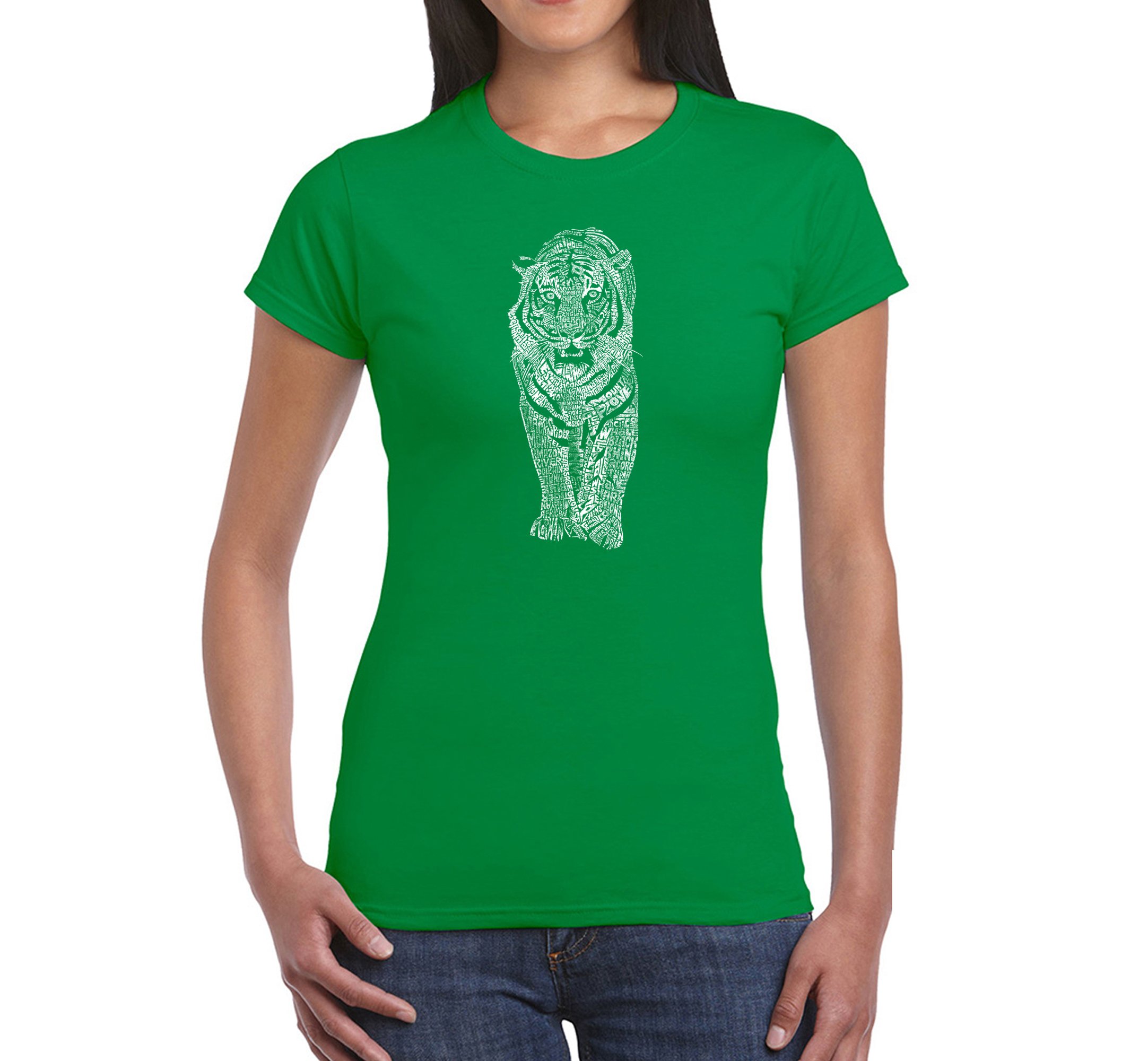 LA POP ART Women's Word Art Graphic T-Shirt - Tiger Print Casual Tee for Streetwear & Everyday Fashion
