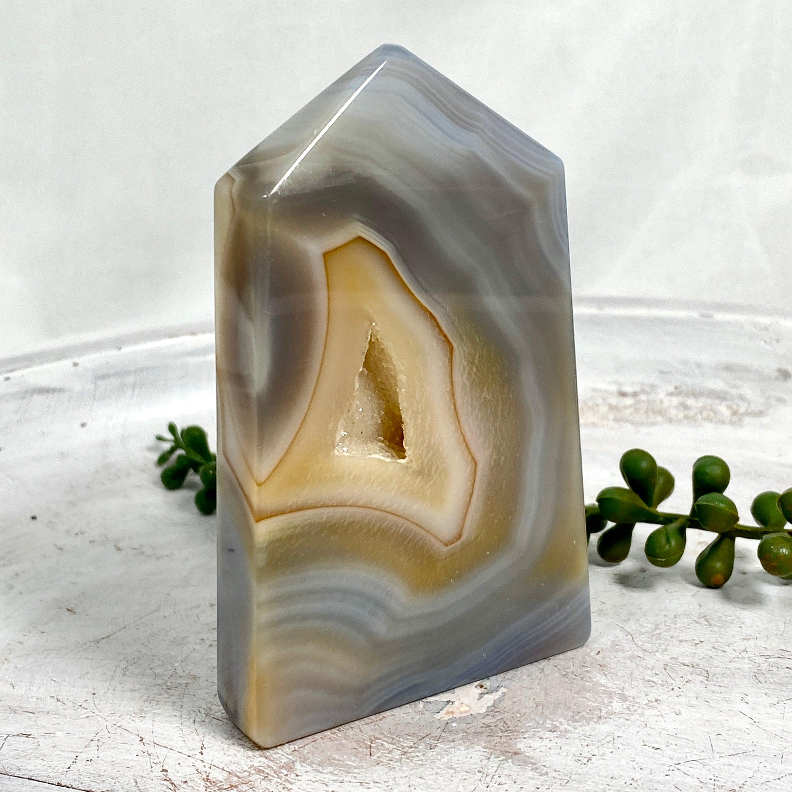 Natural Agate Slab Point ASP 04 - Premium Healing Crystal for Meditation, Home Decor & Energy Work - Perfect for Yoga Spaces, Office Desks & Gift Giving