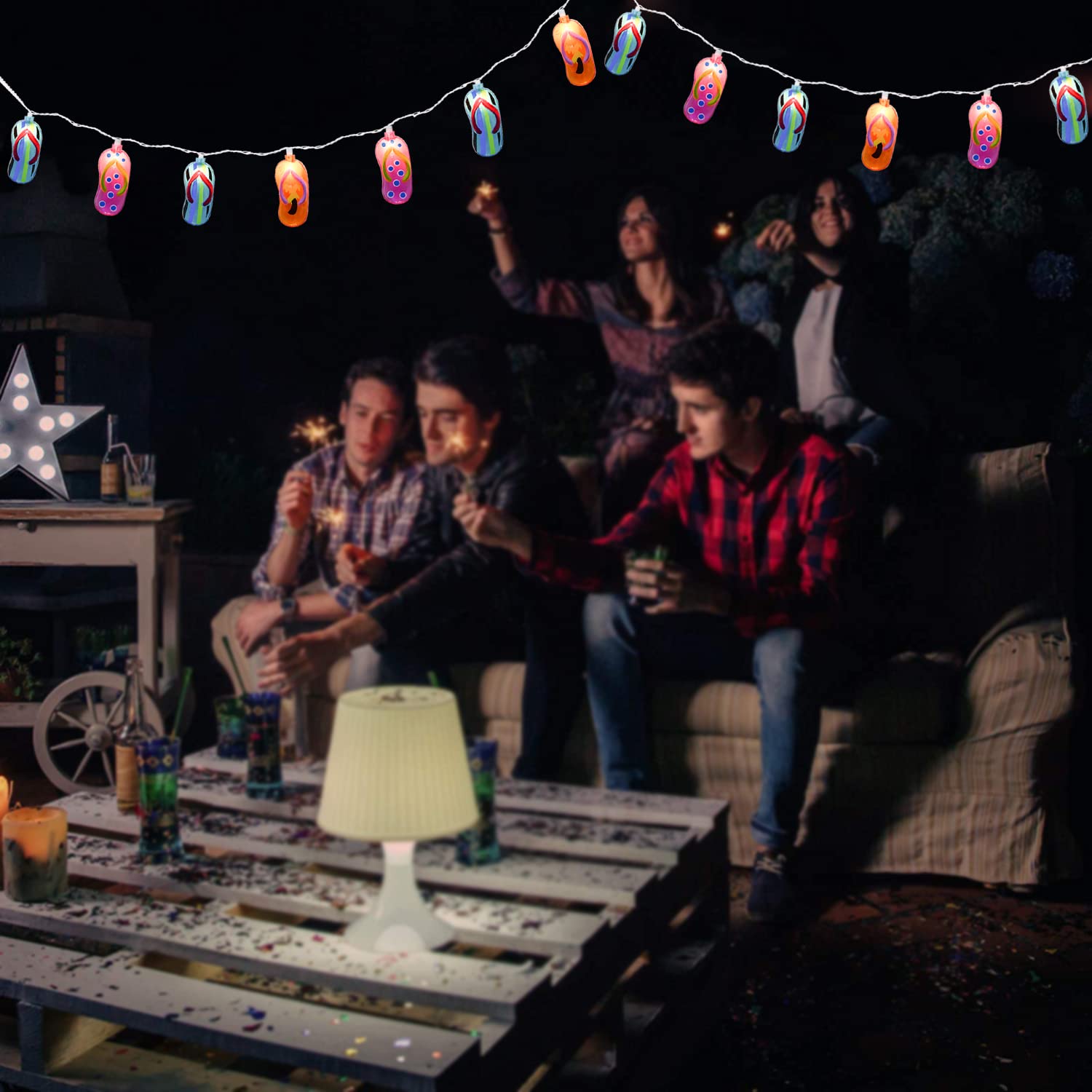 GOOTHY 8.5Ft Tropical Beach String Lights with Flip Flops - Outdoor Decor for Parties & Weddings