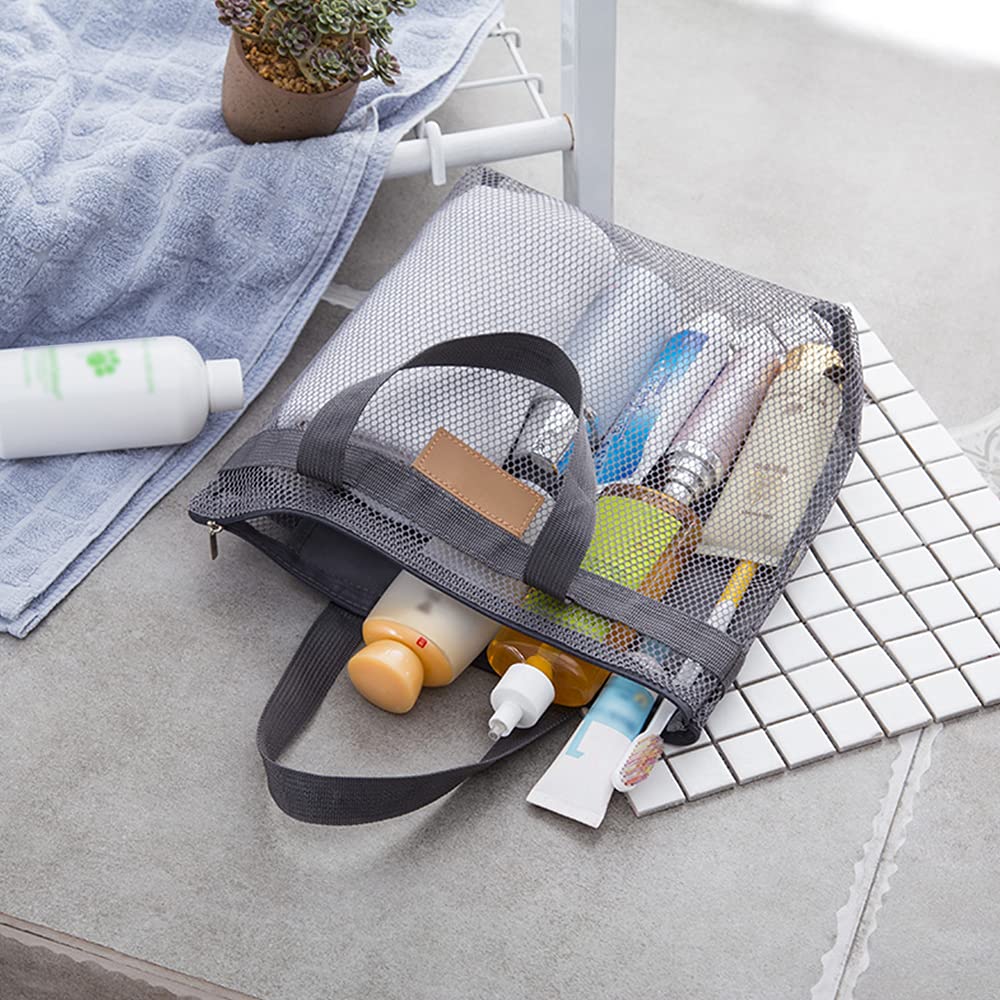 Quick Dry Mesh Shower Caddy Bag with Zipper & Inner Pocket - Lightweight Portable Bath Organizer for College Dorm, Gym, Beach & Travel - Perfect for Swimming, Camping & Outdoor Activities (Gray)