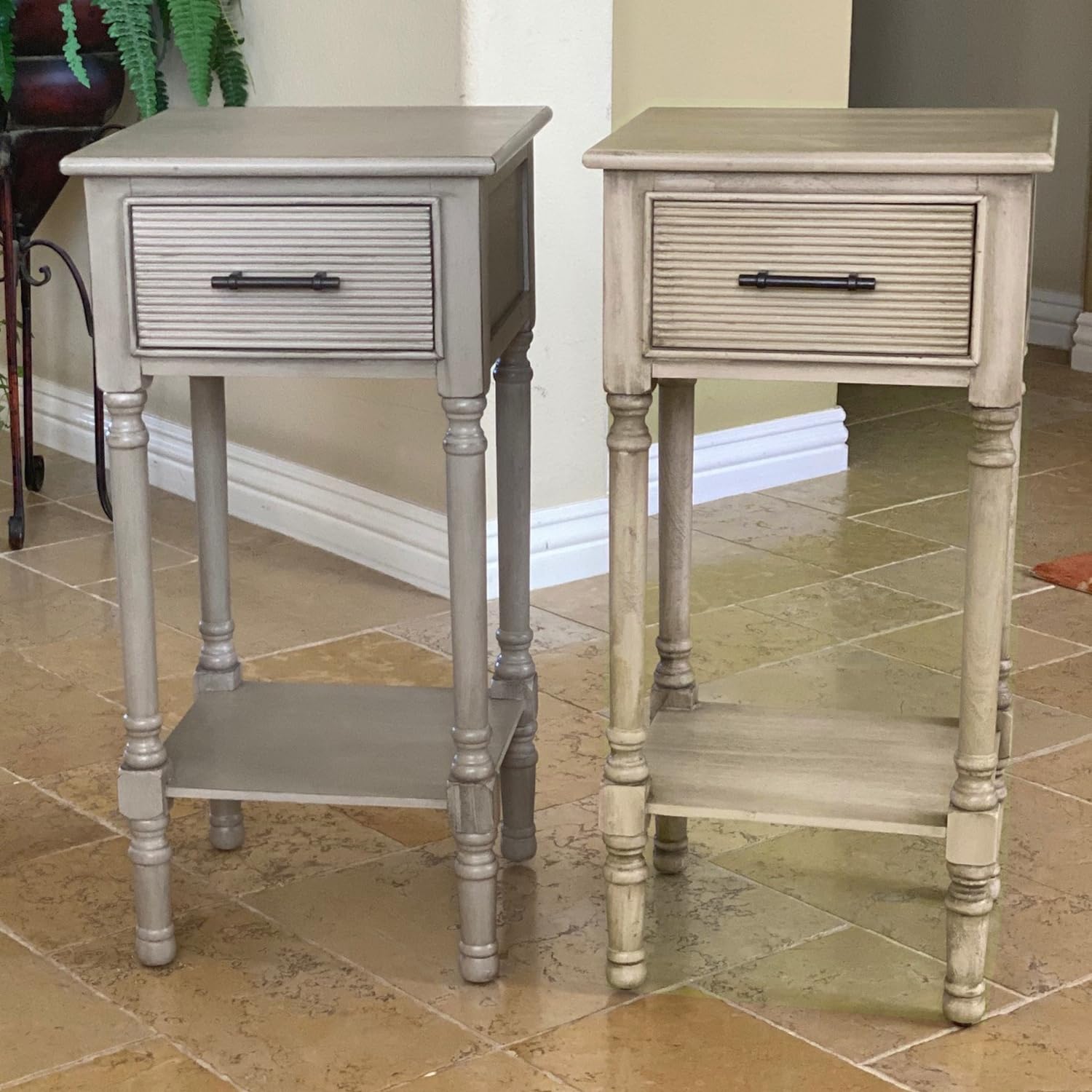 French Country Style Accent Storage End Table - Distressed Beige Finish | Perfect for Living Room, Bedroom & Entryway Decor