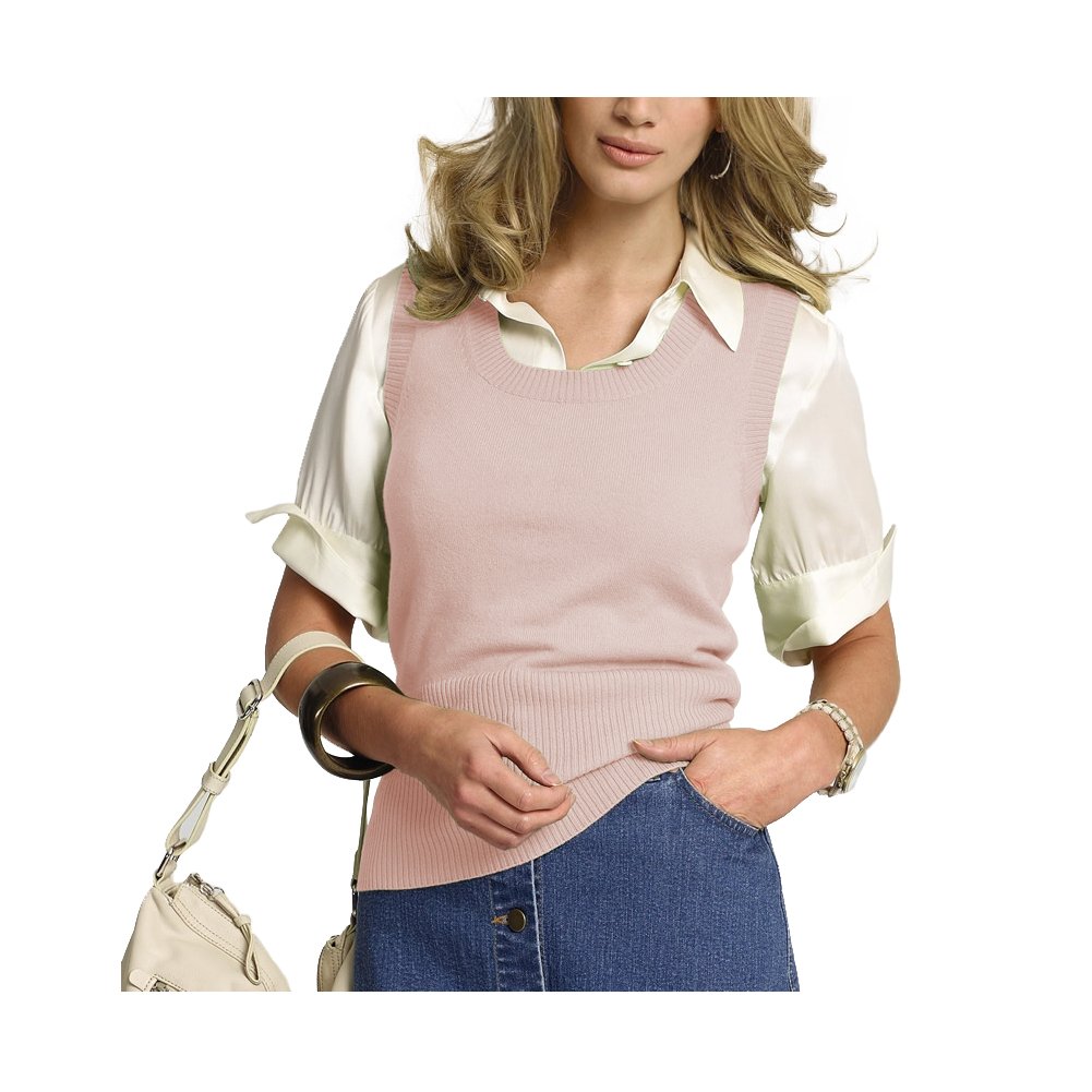 Parisbonbon Women's 100% Cashmere Scoop Neck Vest - Soft & Warm Doll Pink Sweater Vest Size L for Fall & Winter Layering, Office Wear & Casual Outfits
