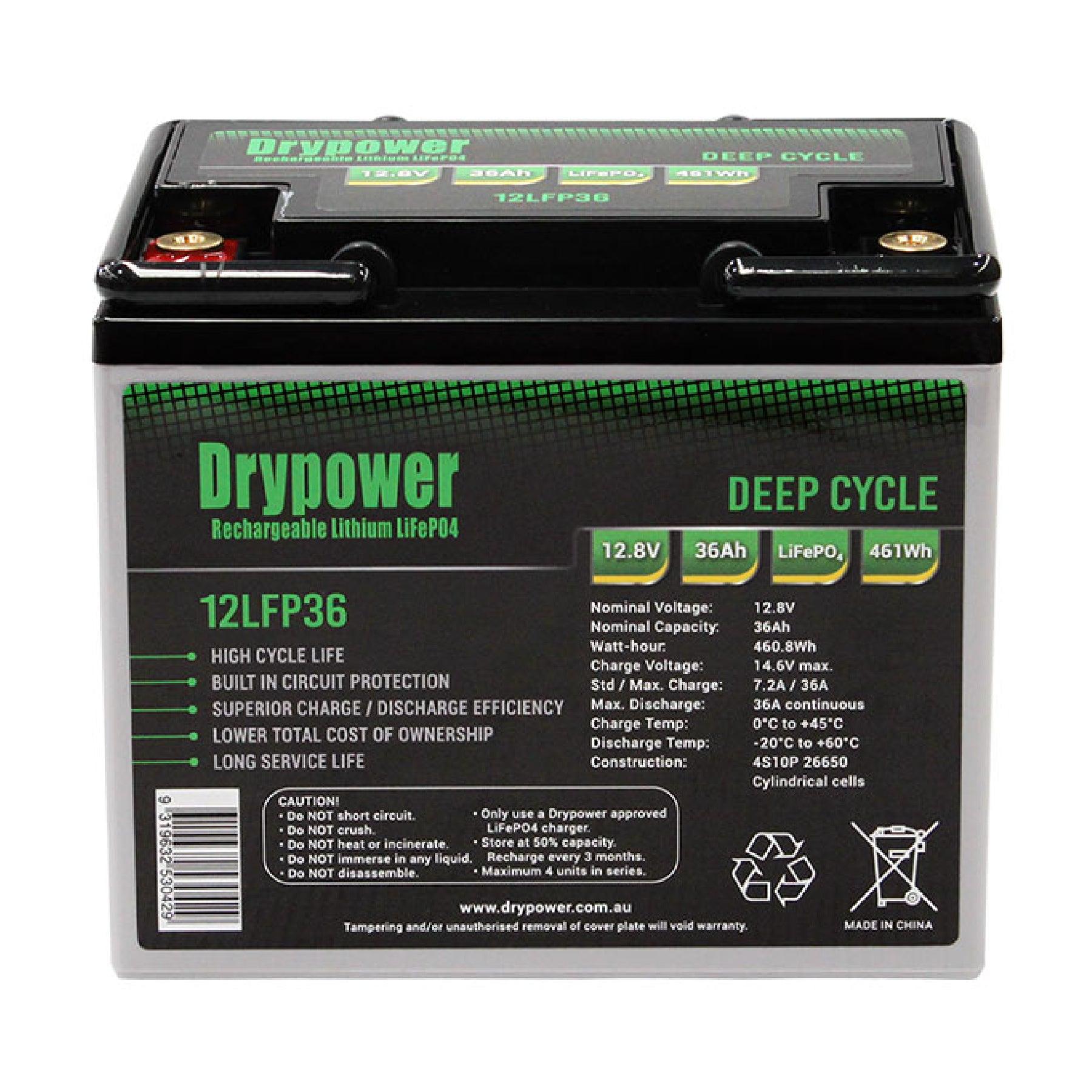 Drypower 12.8V 100Ah LiFePO4 Lithium Iron Phosphate Rechargeable Battery - Perfect for Solar Power Systems, RVs, Marine & Off-Grid Applications