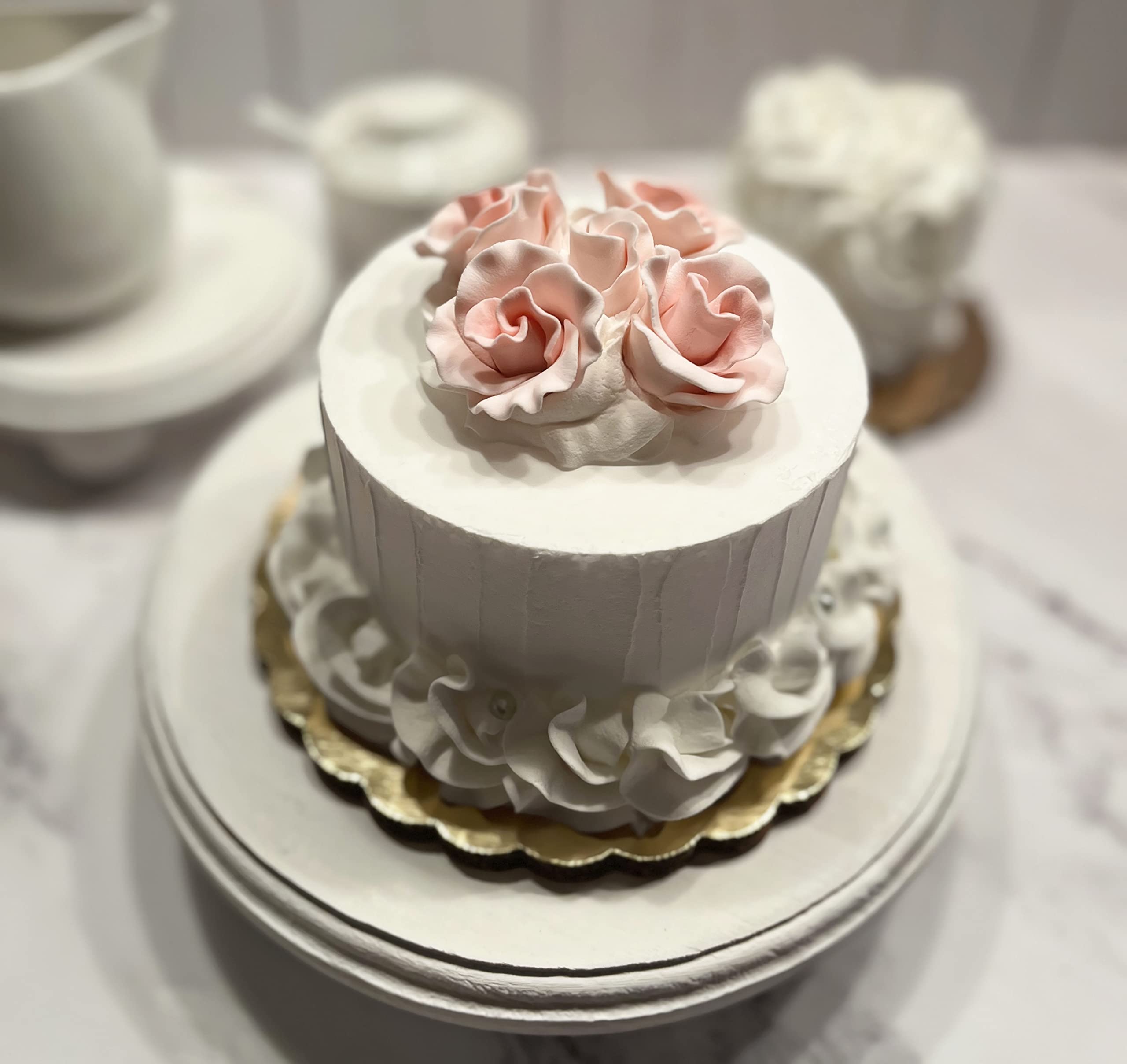 Realistic Fake Wedding Cake - Pink Artificial Cake Display for Decorations | Fake Cupcakes & Cake Toppers | Perfect for Wedding, Party & Dessert Table Displays
