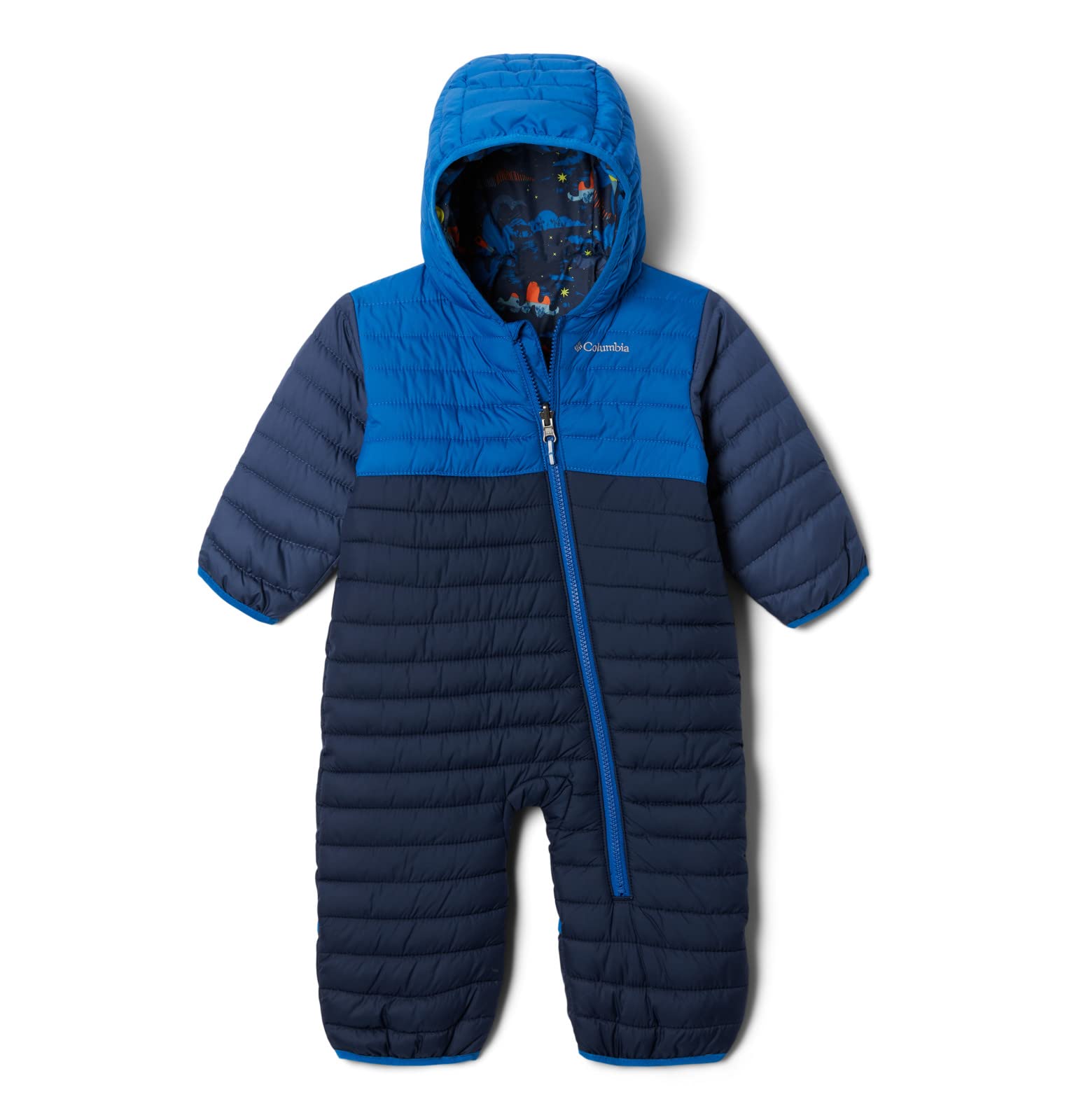 Columbia Baby Girls Powder Lite Reversible Bunting Snowsuit - Warm Winter Jacket & Pants Set, Navy/Indigo/Mountain (3-6 Months) - Perfect for Outdoor Play, Snow Days & Cold Weather Adventures