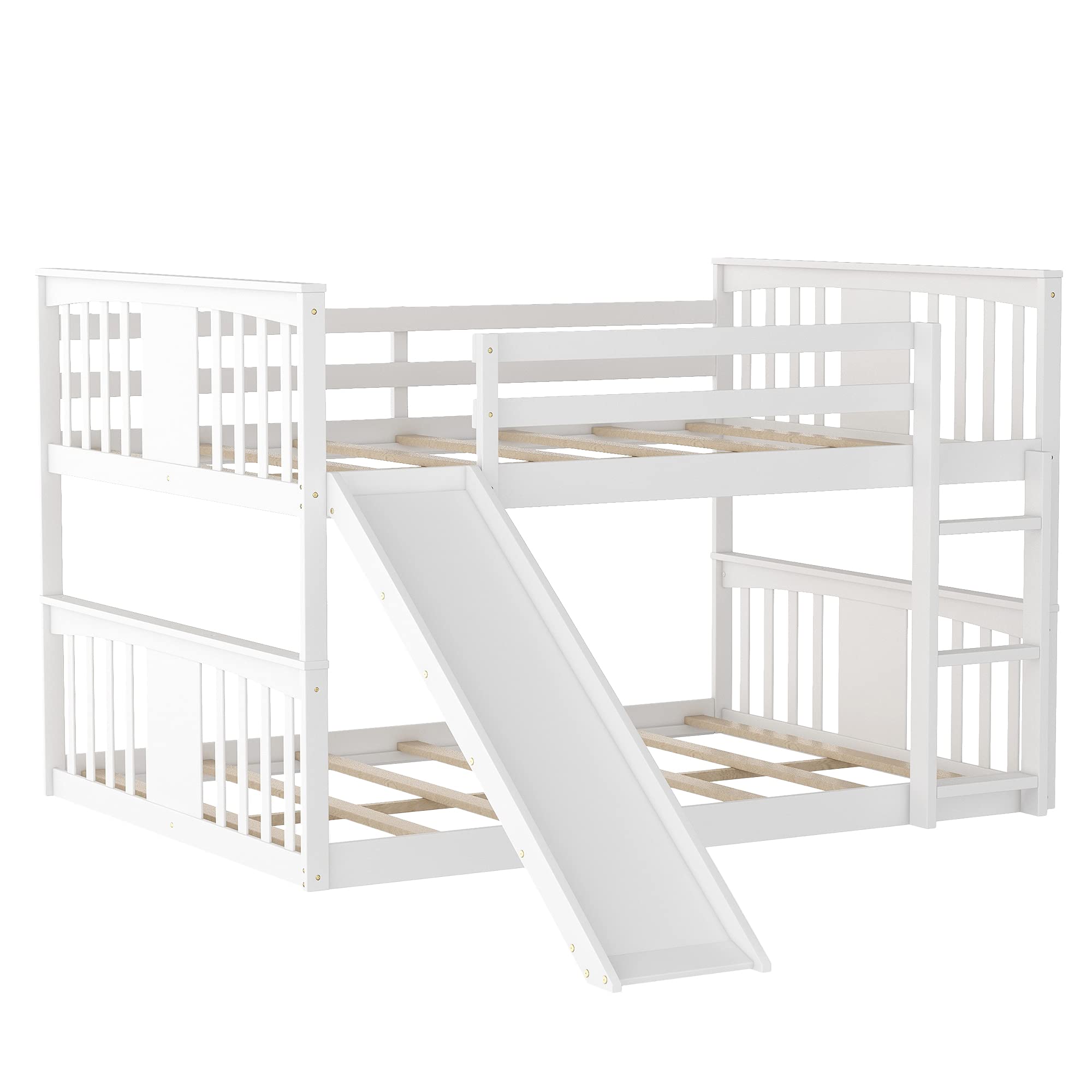 Bellemave Full Over Full Wooden Bunk Bed with Slide and Ladder - Low Profile Kids Bunk Bed for Toddlers, Boys & Girls (White) | Perfect for Small Bedrooms, Playrooms & Shared Kids' Spaces