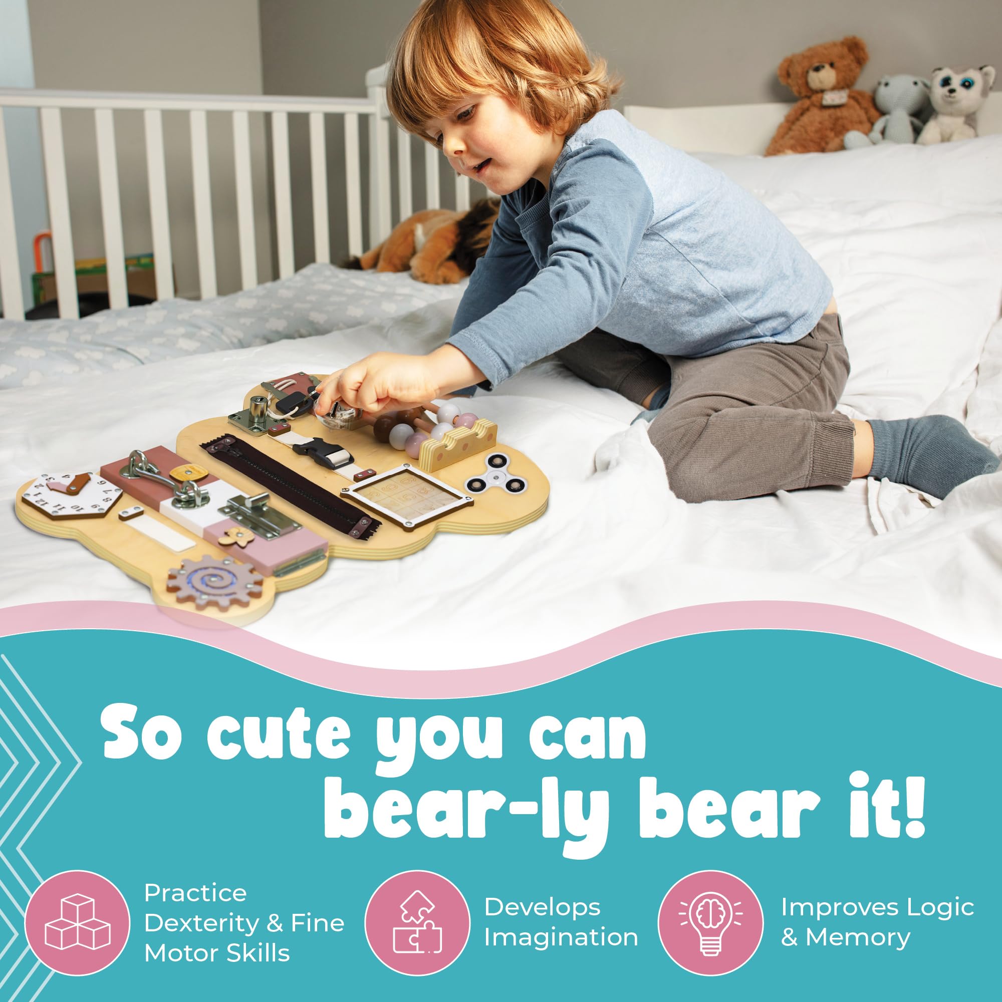 Montessori Busy Board for Toddlers - Sensory Activity Toy with Bear Shape, Car & Airplane Travel Games - Quiet Learning Tool for Autism Kids | Perfect for Airplane Travel, Road Trips & Home Playtime