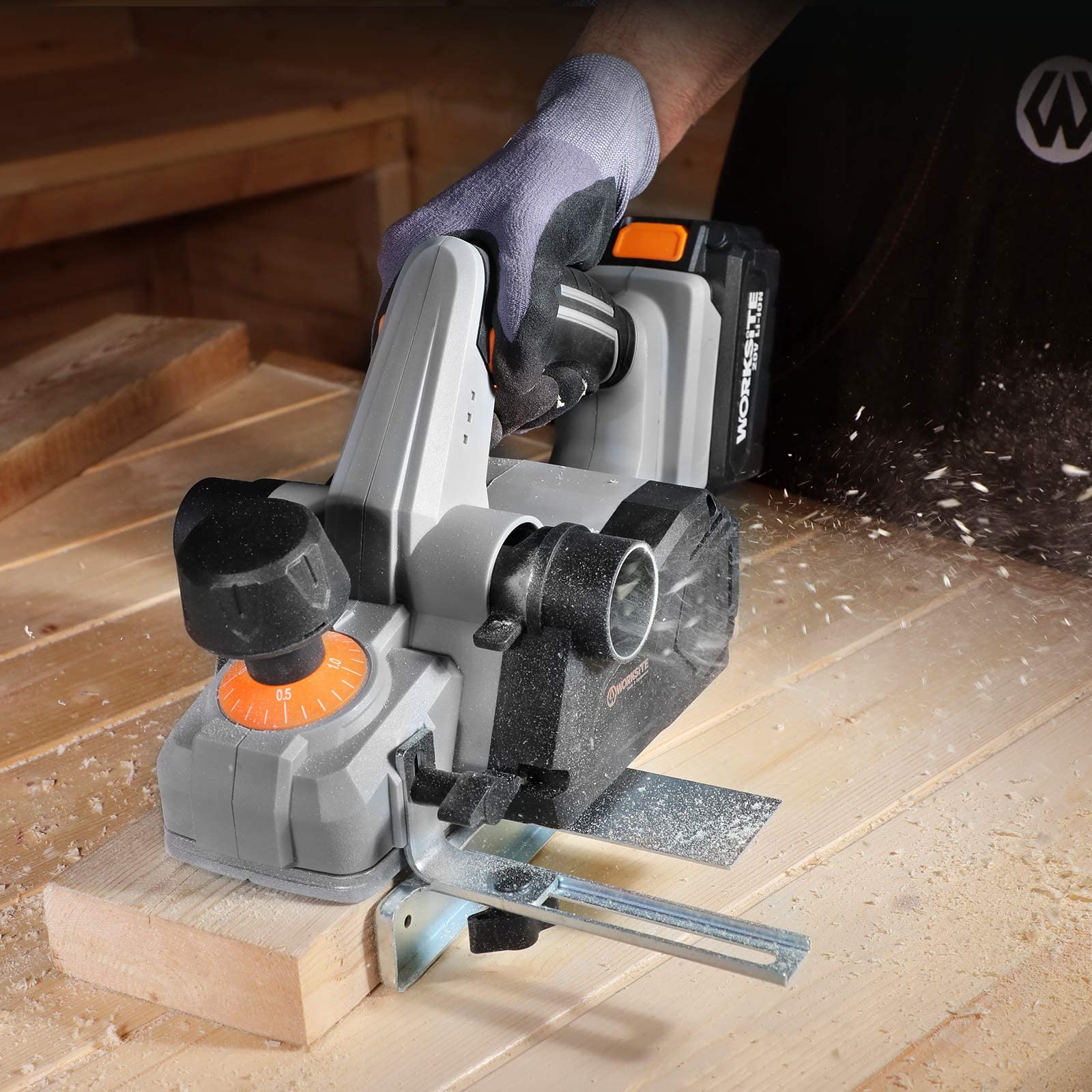 WORKSITE 20V Cordless 3-1/4-Inch Wood Planer with 4.0Ah Lithium-Ion Battery & Fast Charger | Dust Collection Bag | Perfect for Woodworking, Carpentry & DIY Projects
