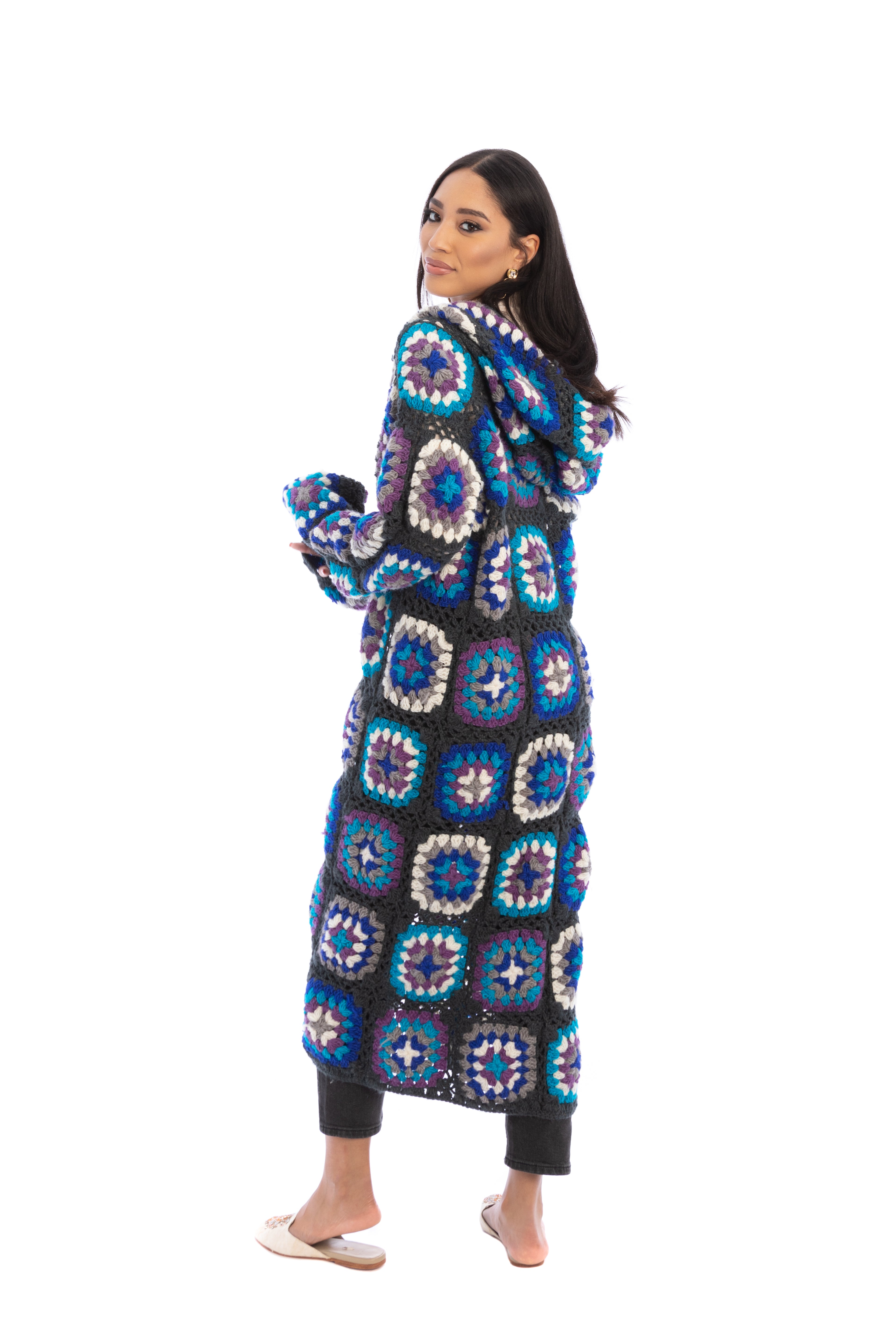Crochet Wool Hooded Kimono Long Cardigan - Soft Chunky Knit Open Front Sweater for Women | Perfect for Fall, Winter, and Cozy Home Wear
