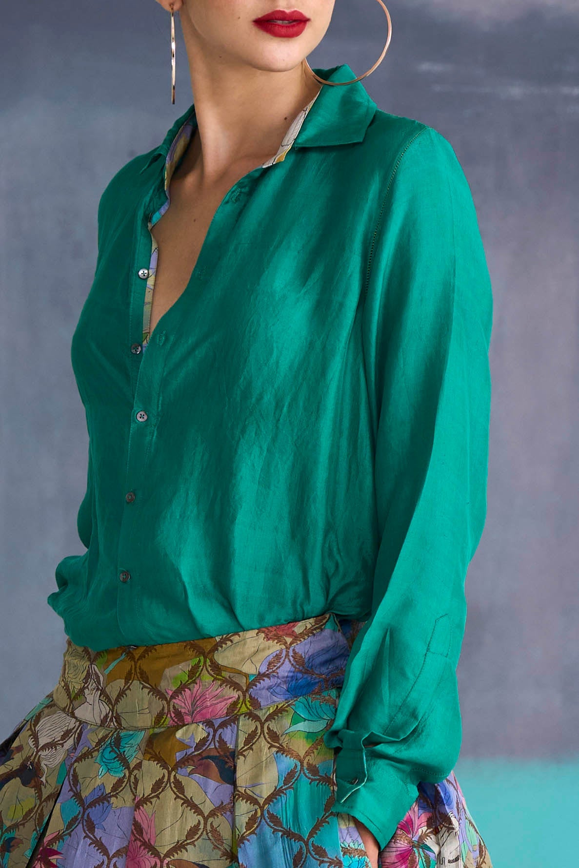 Premium Oversized Silk Shirt in Aqua Green - Elegant Loose Fit Blouse for Women - Perfect for Casual Outings, Office Wear & Special Occasions