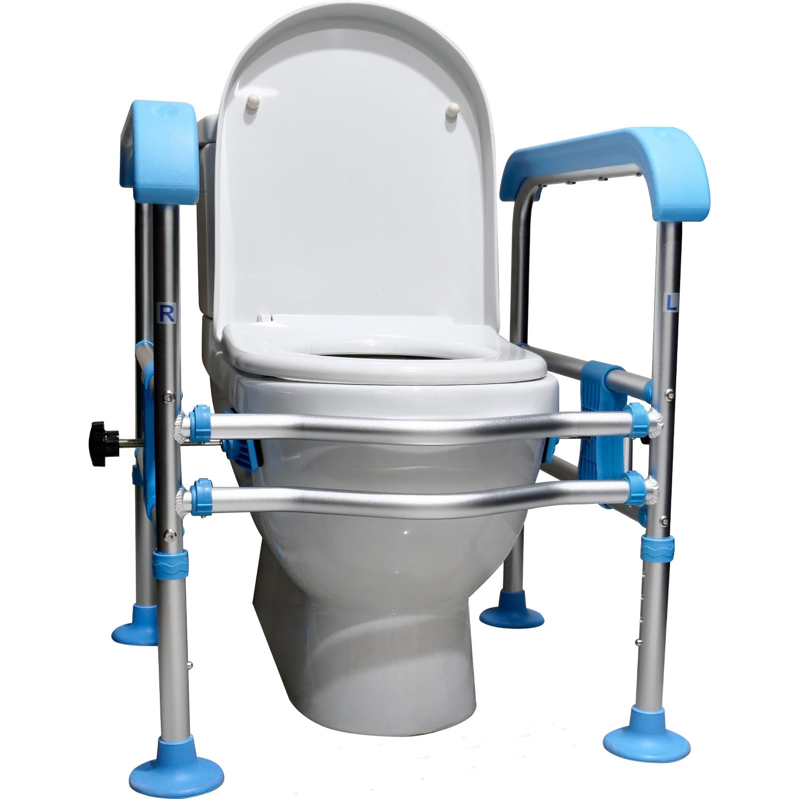 Sturdy Heavy Duty Toilet Safety Rails for Elderly & Disabled - Adjustable Height/Width Support Frame with LED Handles (661 lbs Capacity) - Ideal for Bathroom Safety, Mobility Assistance & Independent Living