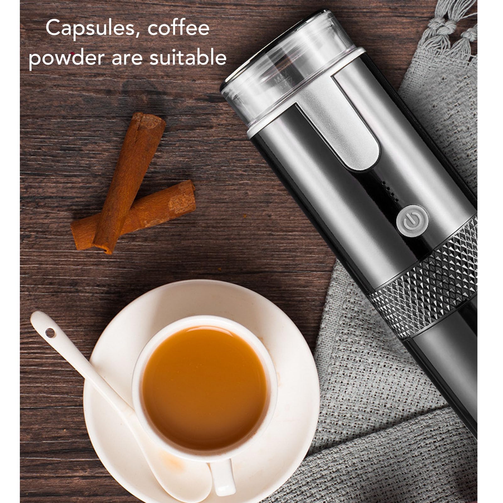 Portable Electric Espresso Machine - 160ml Travel Coffee Maker for Capsules & Ground Coffee, USB Car Coffee Maker with Self-Heating for RV, Camping, Office & Outdoor Adventures