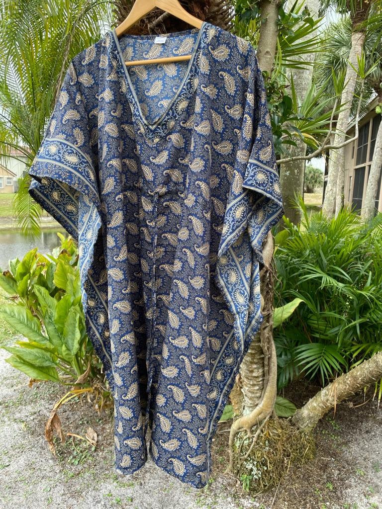 Luxury Butter Silk Kaftan Dress - Dark Blue L 3XL | Elegant Tunic Caftan for Beach, Resort & Summer Vacation Wear