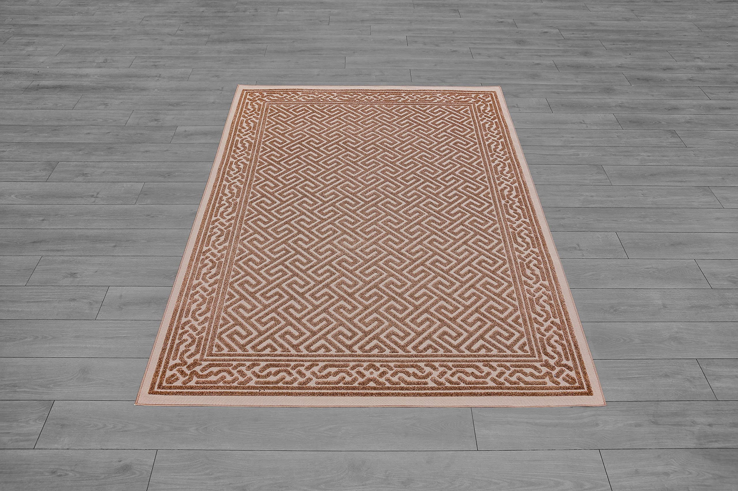 Ladole Santorini Beige and Brown Geometric Area Rug - Non-Slip Modern Boho Rug for Living Room, Bedroom, Dorm Decor