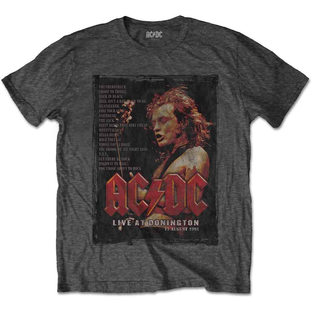 AC/DC Vintage Donington Set List Graphic T-Shirt | Rock Band Tour Merchandise for Concerts & Music Fans