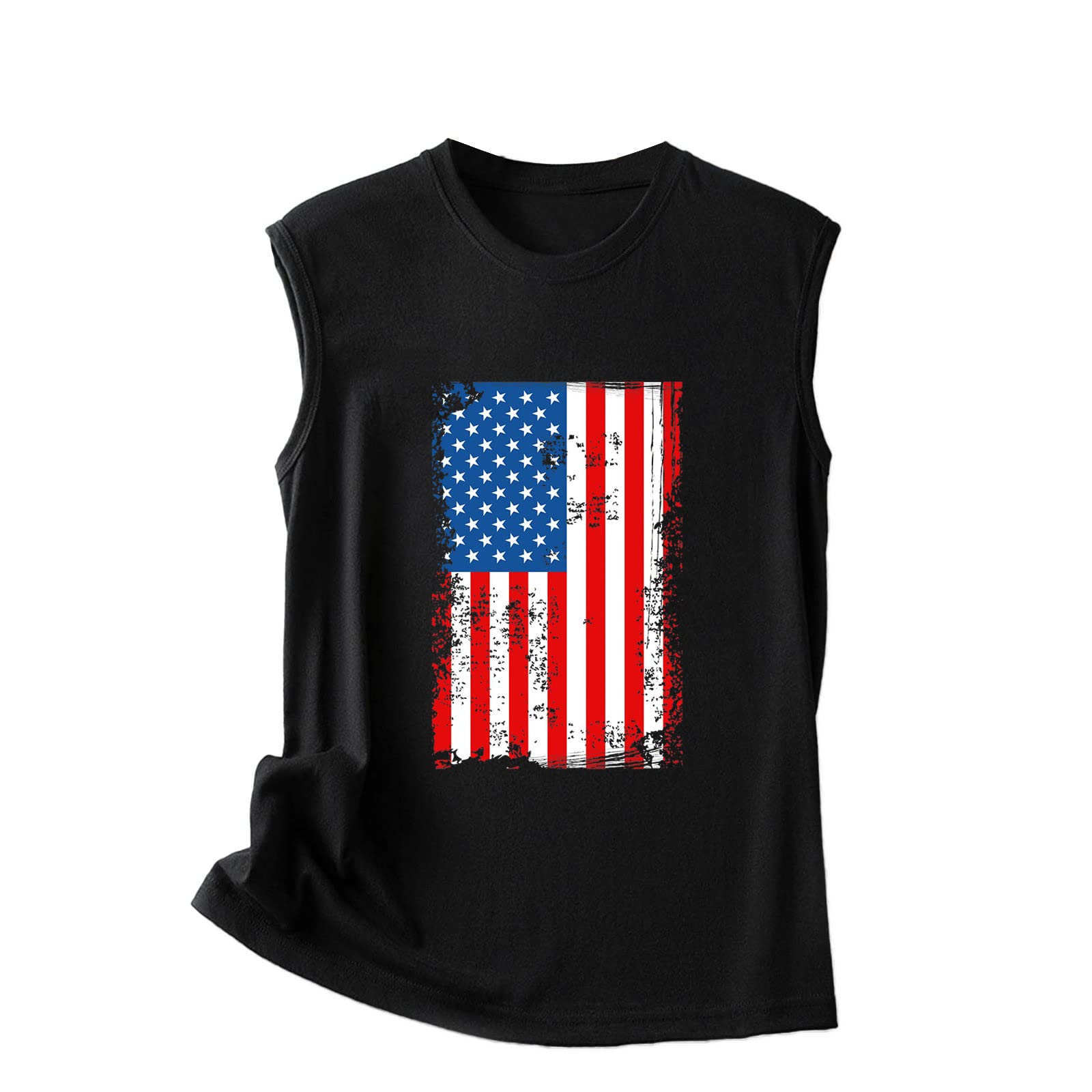Women's Cotton Black Sleeveless Tank Top with Round Neck - Casual Printed Blouse for Summer, Workout, and Everyday Wear