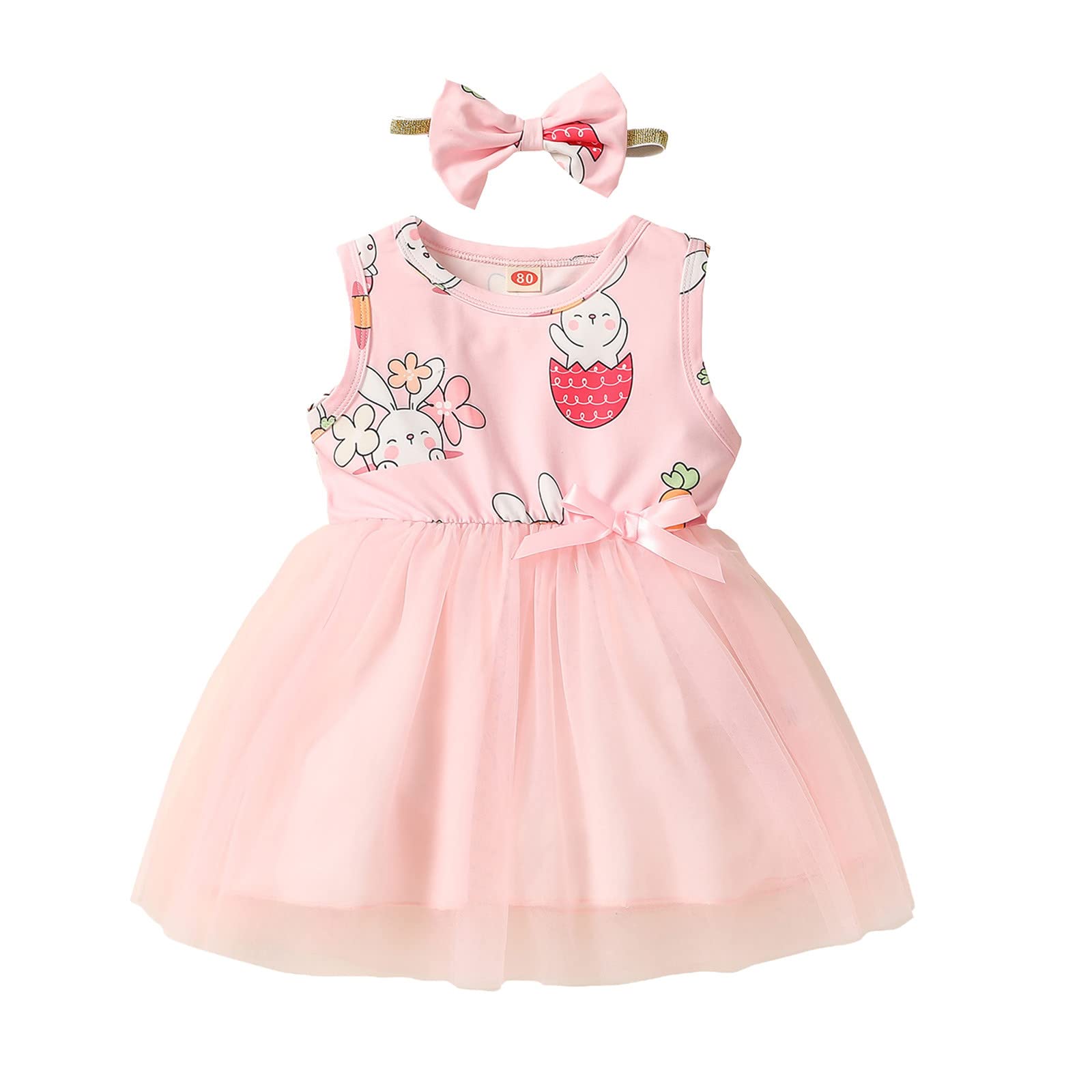 Easter Baby Girl Outfit - Rabbit Printed Tulle Dress & Headband Set for Toddlers 6-12 Months | Cute Spring Photoshoot & Party Wear
