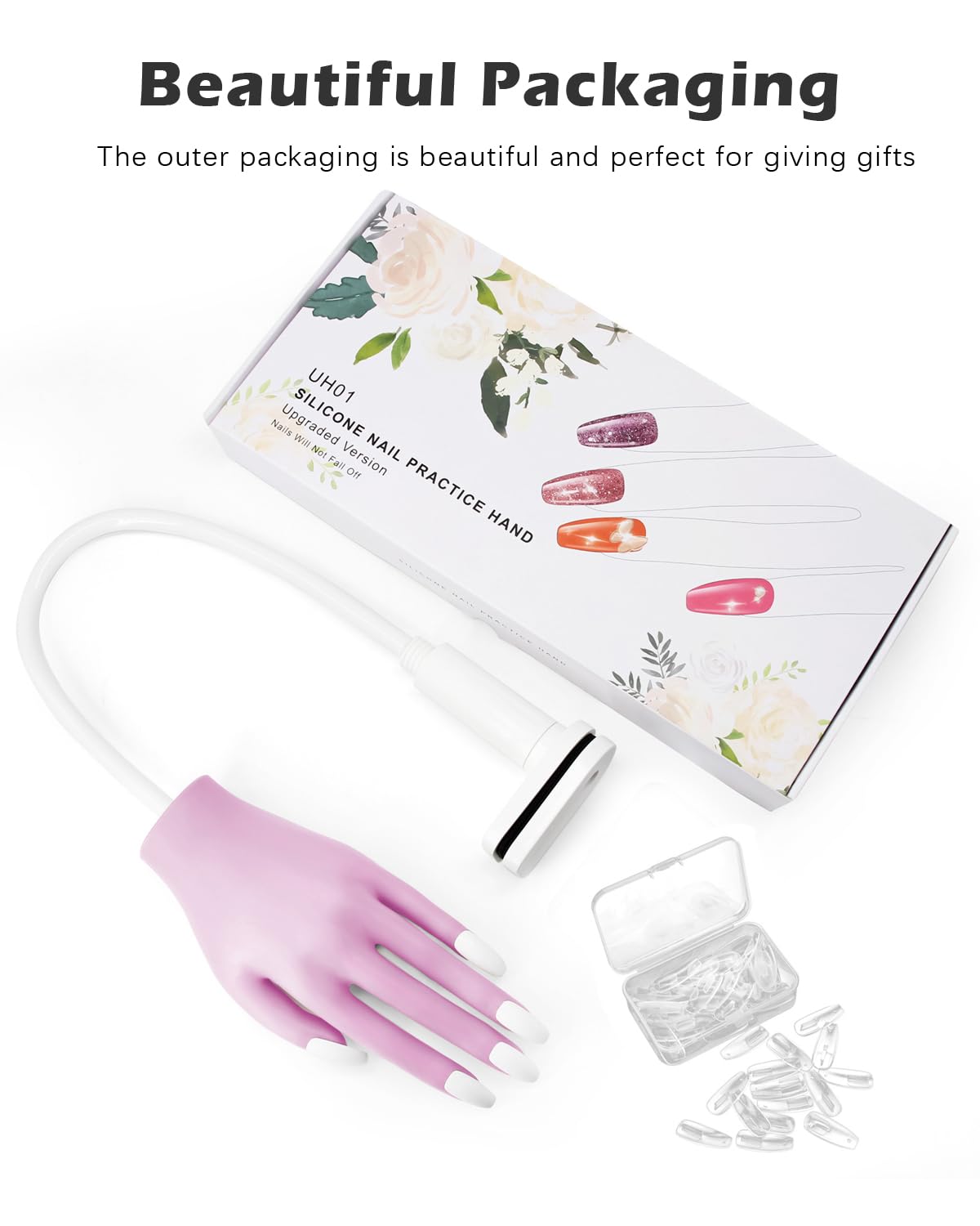 Professional Silicone Practice Hand for Acrylic Nails - Flexible Bendable Training Hand with Clear Nail Tips (Purple) - Perfect for Nail Art Students, Beginners & Salon Practice - Durable & Non-Slip Design for Realistic Nail Training