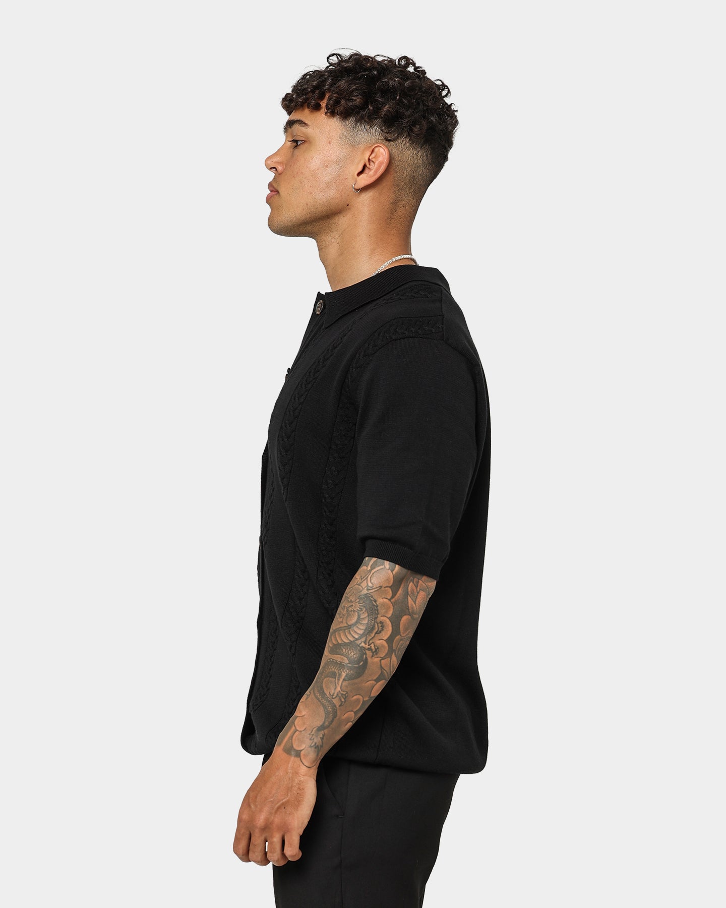 Black 404 Cable Knit Button-Up Sweater for Men - Cozy Winter Pullover for Casual & Office Wear