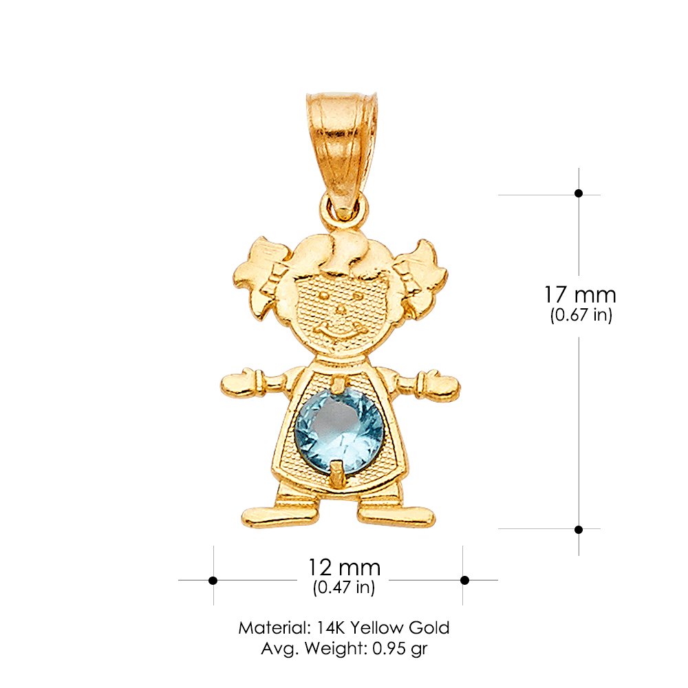 14K Yellow Gold March Birthstone Cubic Zirconia CZ Charm Pendant Necklace for Women - 0.9mm Singapore Chain - Perfect Gift for Birthday, Anniversary & Special Occasions