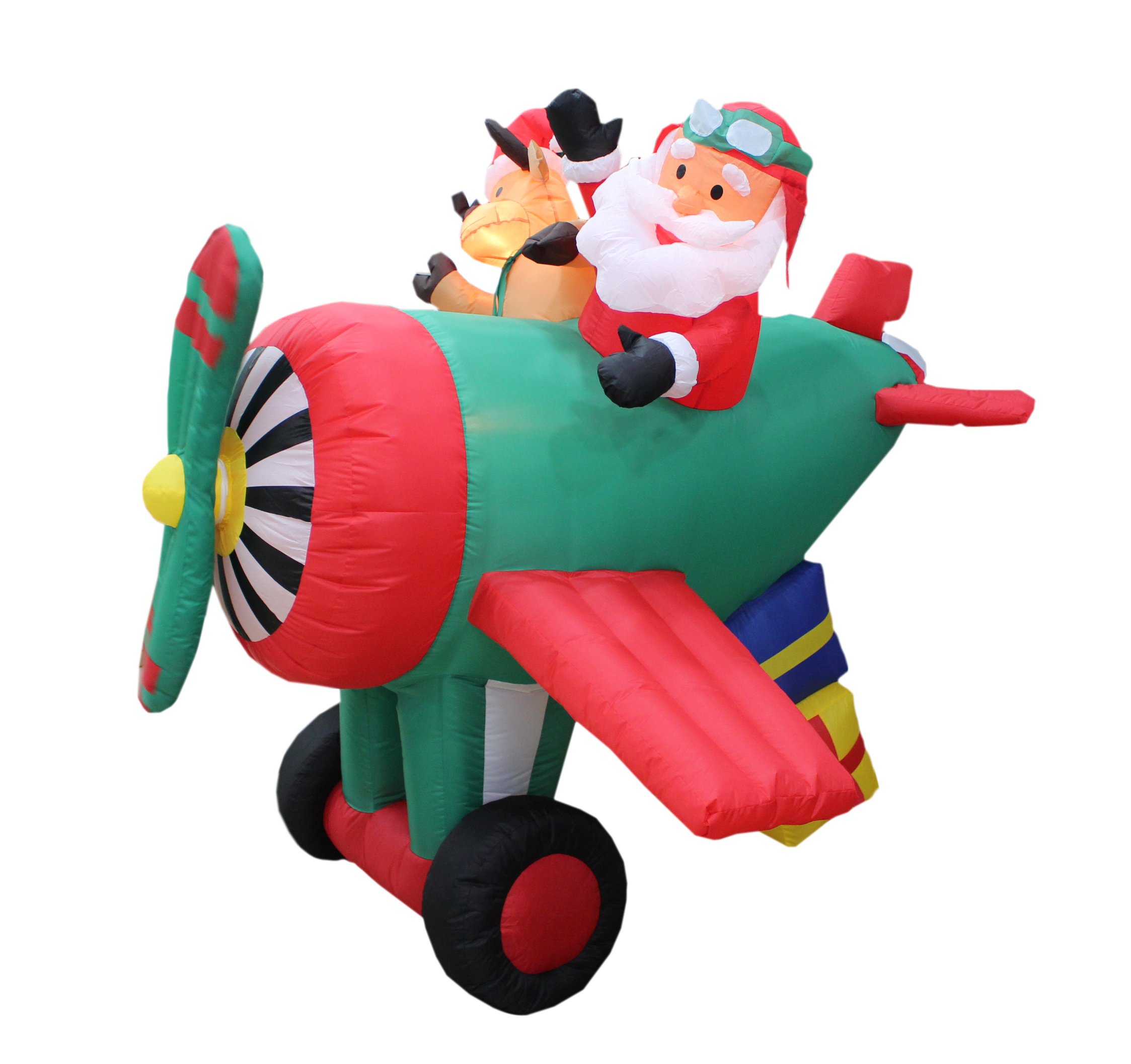 6ft Animated Santa & Reindeer Airplane + 7ft Santa & Penguin with Palm Tree Christmas Decorations Set - Perfect for Indoor/Outdoor Holiday Parties, Home Decor, and Festive Office Celebrations