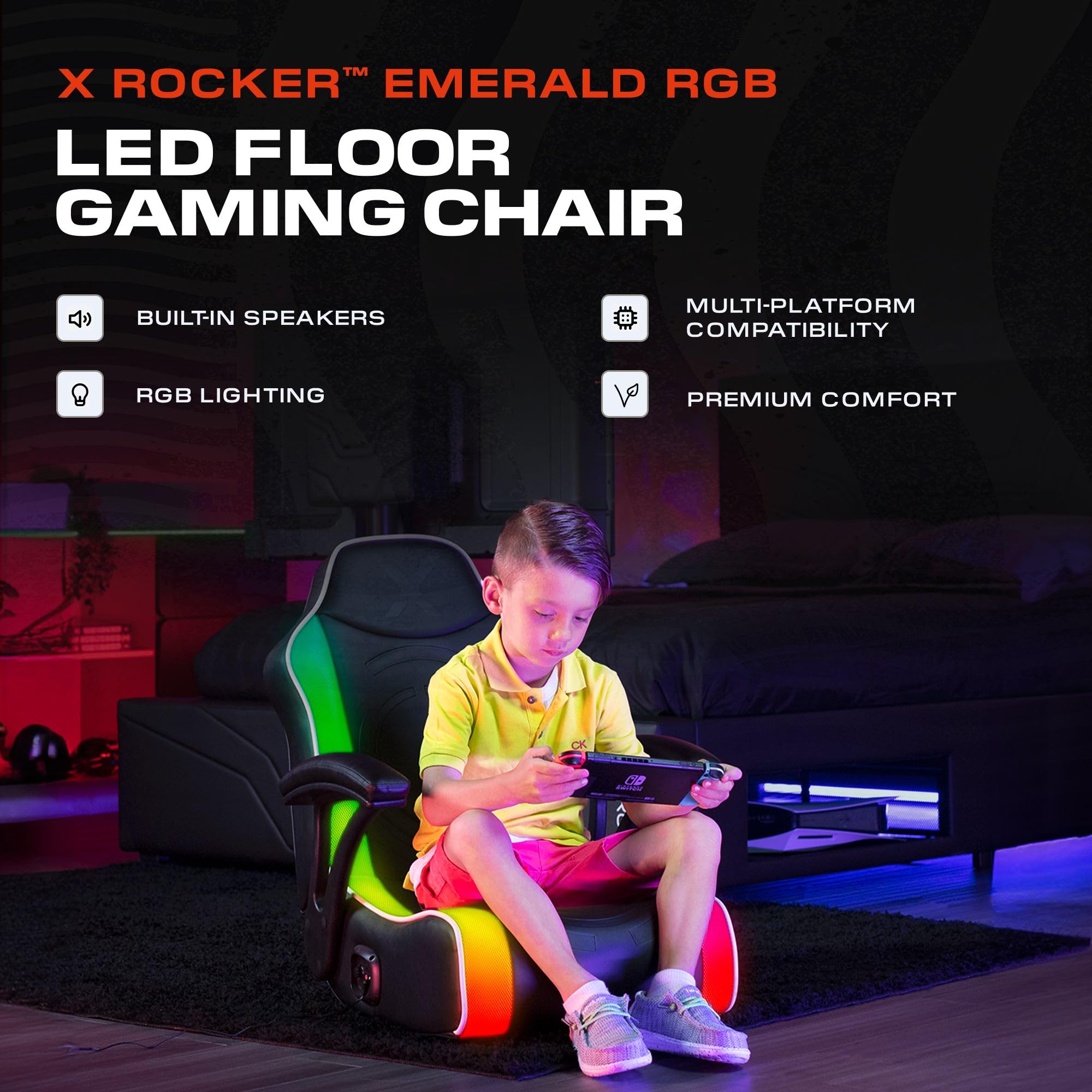 X Rocker Video Gaming Floor Rocker Chair with Built-in Audio Speakers - Foldable Design for Bedroom & Game Room - Perfect Gift for Gamers, Boys, Girls & Teens Ages 5-17 - Ideal for Gaming, Movie Nights & Relaxation