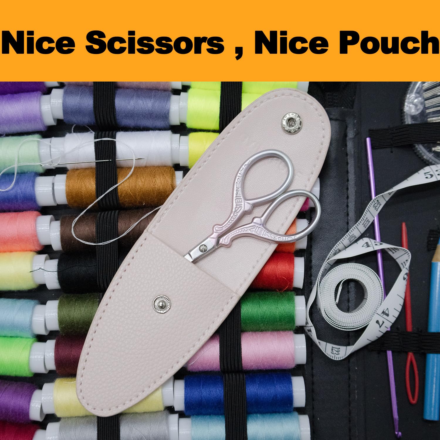 3.6 Inch Small Sewing Scissors - Mini Travel Scissors with Leather Sheath Pouch, All-Purpose Craft Scissors for Sewing, Crochet, Embroidery (Pink & Green) - Perfect for DIY Projects, Travel Kits & Sewing Accessories