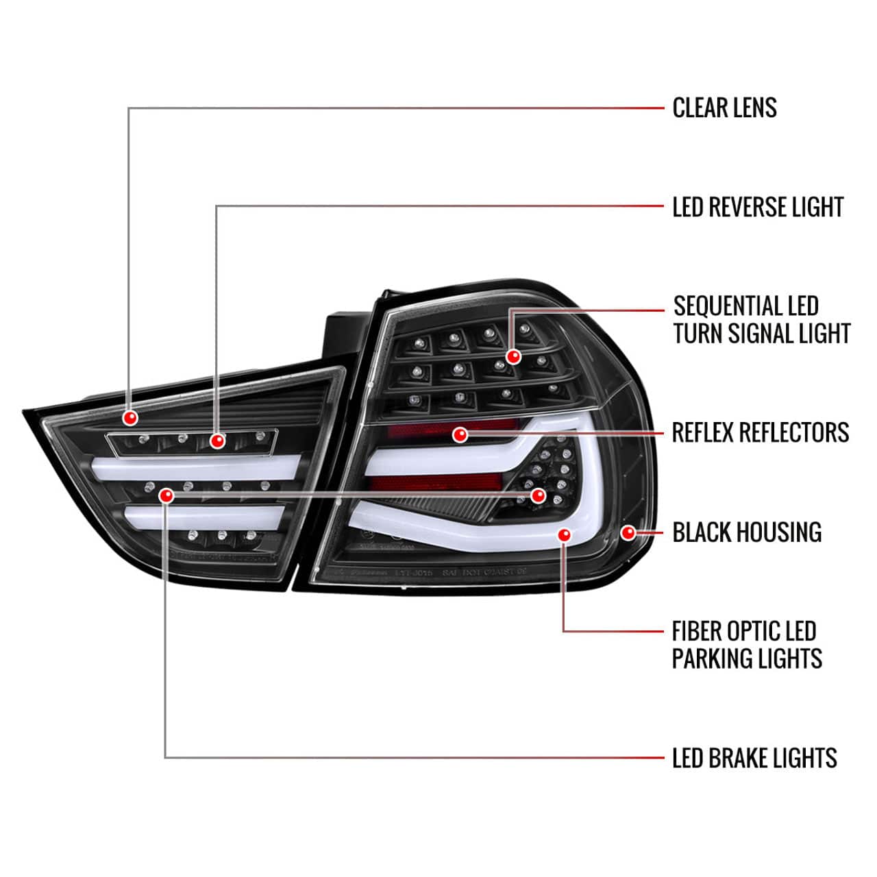 Full LED Black Tail Lights with Fiber Optic Parking Light & Sequential Turn Signals for 2009-2011 BMW E90 3 Series 4DR Sedan - Left & Right Pair Assembly - Upgrade Your Ride for Night Driving & Enhanced Style