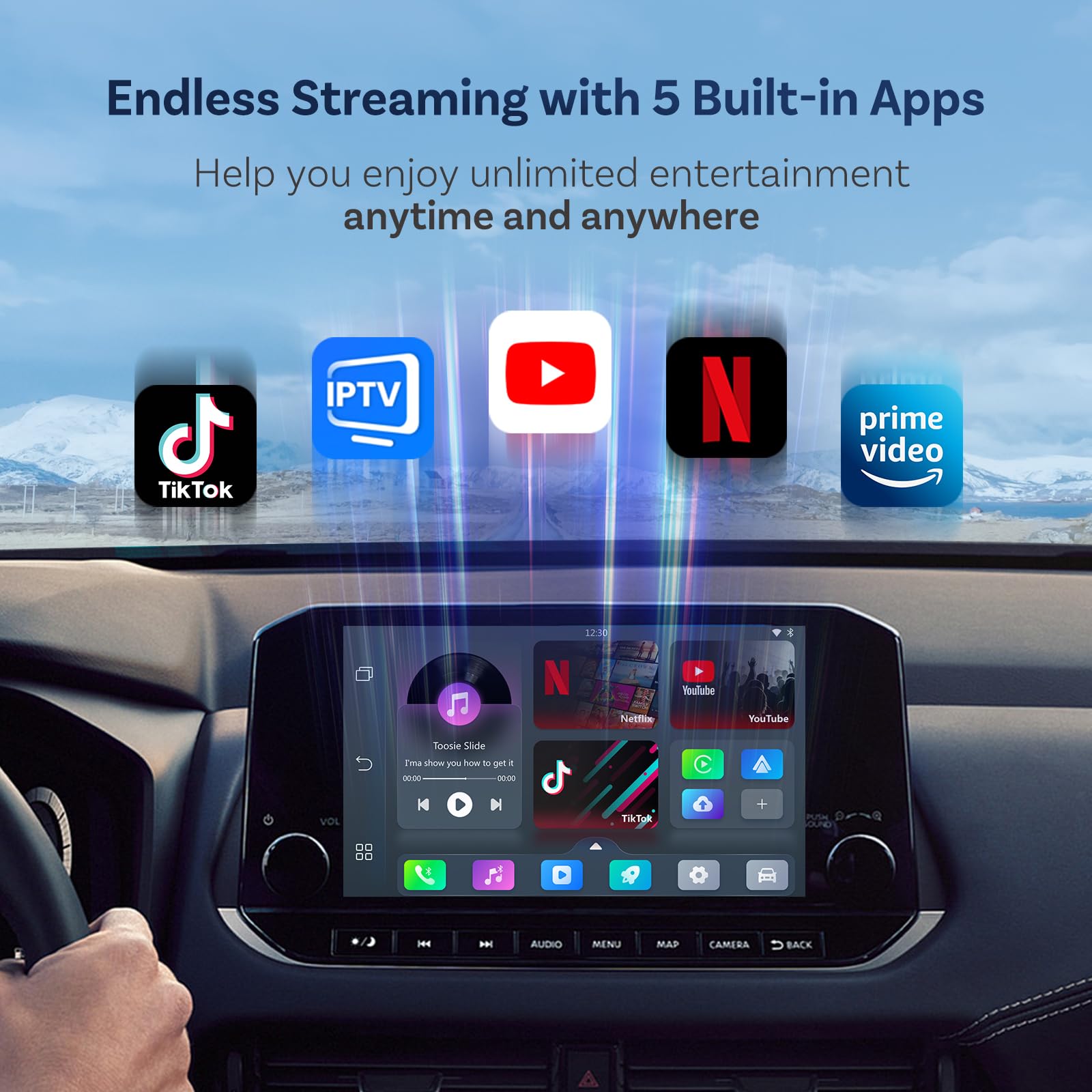 OTTOCAST Play2Video Pro - 3-in-1 Wireless CarPlay & Android Auto Adapter with Built-in Apps (YouTube, Netflix, Prime Video) | Android CarPlay AI Box for Seamless In-Car Entertainment | Perfect for Road Trips, Commuting & Streaming On-The-Go