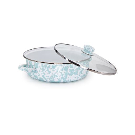 3 Quart Saute Pan with Sea Glass Swirl Enamel Coating - Nonstick Skillet for Cooking, Frying & Sautéing - Perfect for Stovetop, Oven & Serving Dishes