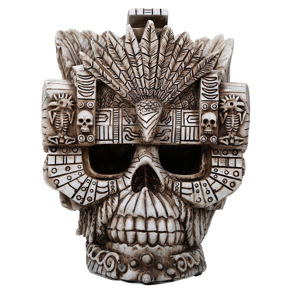 Montezuma Aztec Ruler Skull Collectible Figurine - 6 Inch Antique Bone Finish Statue for Home Decor, Gothic Display & Unique Gift Idea