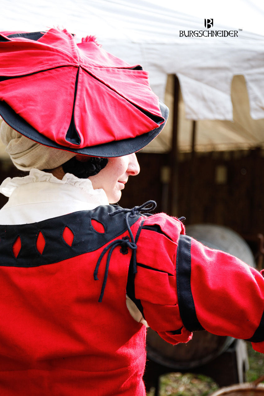 Landsknecht Striped Sleeves - Renaissance Flora Red & Black Costume Accessories for Historical Reenactment, LARP, and Cosplay Events