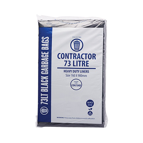 Heavy Duty 73Lt Black Trash Bags - Contractor Grade Garbage Bags for Construction Sites, Home Renovation & Commercial Use