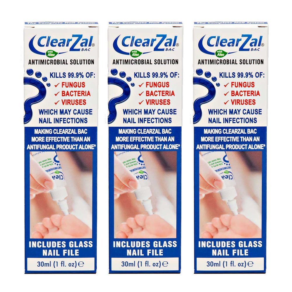 ClearZal Fungal Nail Treatment - Antimicrobial Nail Solution 30ml | Kills Toenail & Fingernail Fungus, Bacteria, Viruses | Doctor-Recommended | Triple Pack for Home, Travel & Gym Use